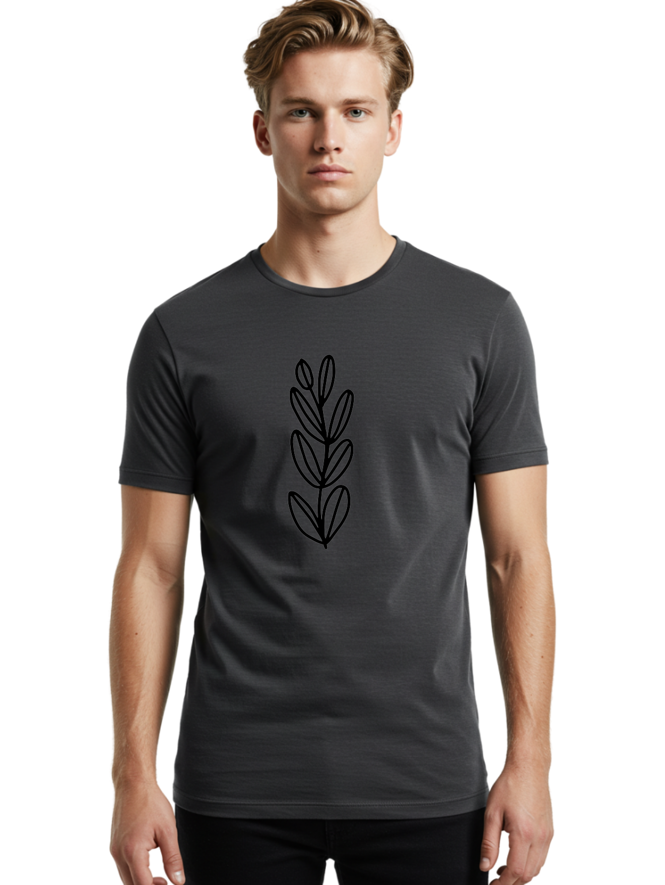 Black-Leaves Men'S Graphic Tee, 100% Cotton, Comfortable Casual Summer Wear, Machine Washable, Simple Plant Illustration, Minimalist Design, Black Outline, Leafy Greens, Botanical Art, Modern Simplicity, Graphic Design Element -  Aaa384 24