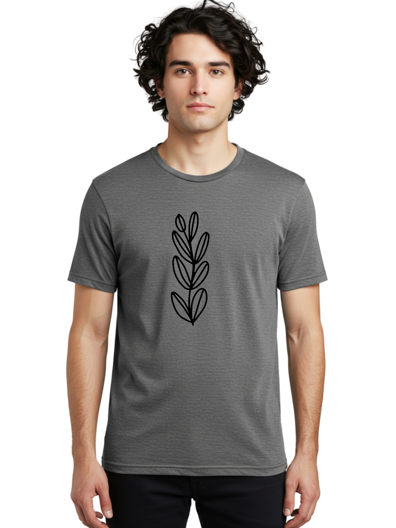 Black-Leaves Men'S Graphic Tee, 100% Cotton, Comfortable Casual Summer Wear, Machine Washable, Simple Plant Illustration, Minimalist Design, Black Outline, Leafy Greens, Botanical Art, Modern Simplicity, Graphic Design Element -  Aaa384 16