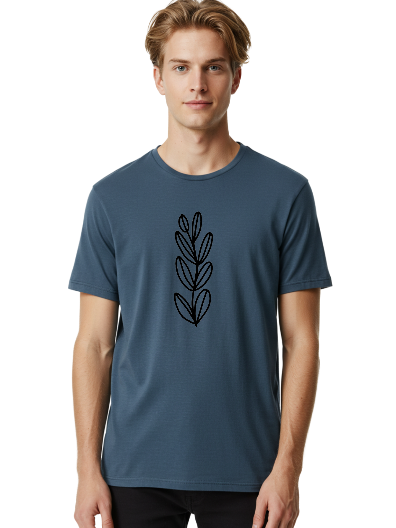 Black-Leaves Men'S Graphic Tee, 100% Cotton, Comfortable Casual Summer Wear, Machine Washable, Simple Plant Illustration, Minimalist Design, Black Outline, Leafy Greens, Botanical Art, Modern Simplicity, Graphic Design Element -  Aaa384 10