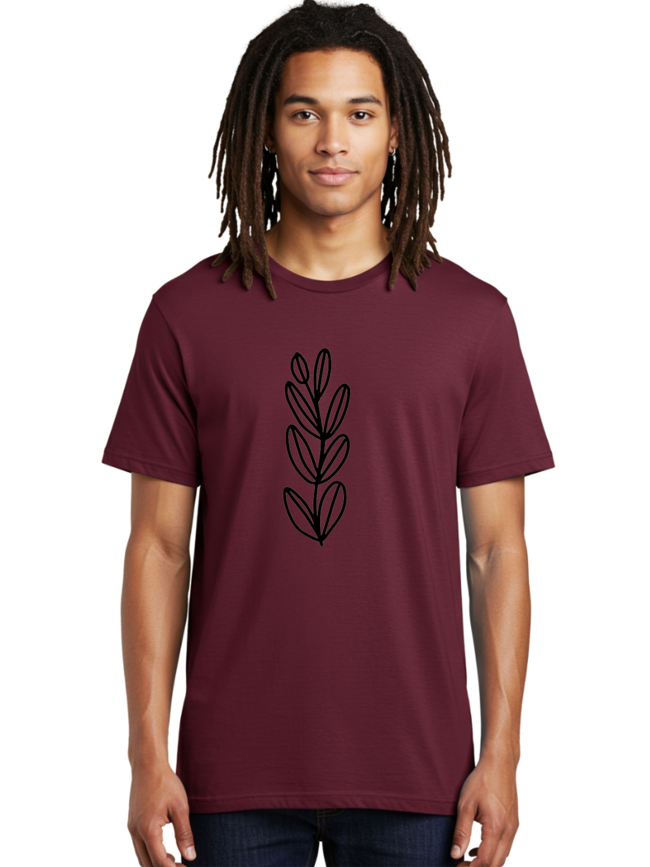 Black-Leaves Men'S Graphic Tee, 100% Cotton, Comfortable Casual Summer Wear, Machine Washable, Simple Plant Illustration, Minimalist Design, Black Outline, Leafy Greens, Botanical Art, Modern Simplicity, Graphic Design Element -  Aaa384 26