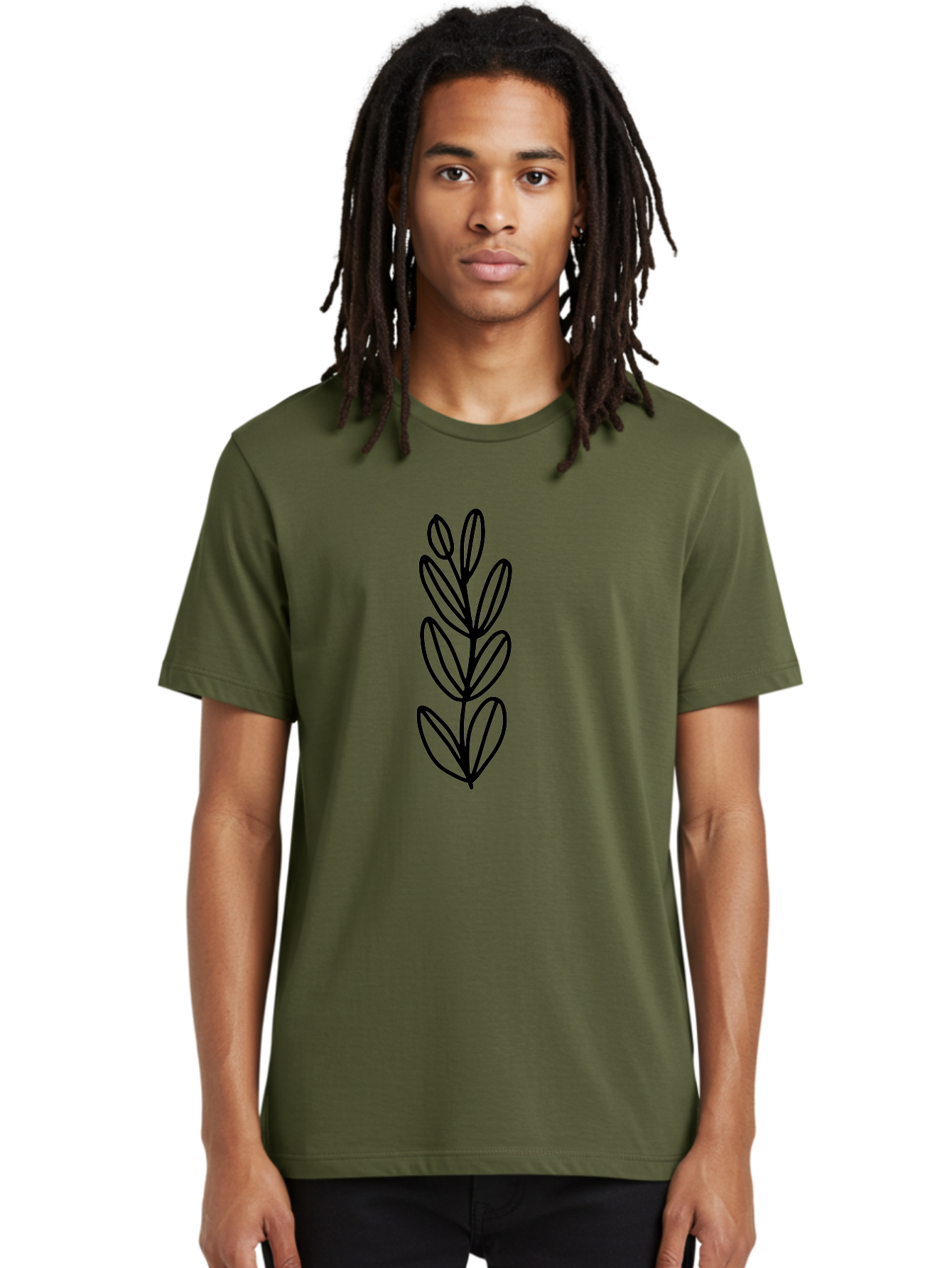 Black-Leaves Men'S Graphic Tee, 100% Cotton, Comfortable Casual Summer Wear, Machine Washable, Simple Plant Illustration, Minimalist Design, Black Outline, Leafy Greens, Botanical Art, Modern Simplicity, Graphic Design Element -  Aaa384 8