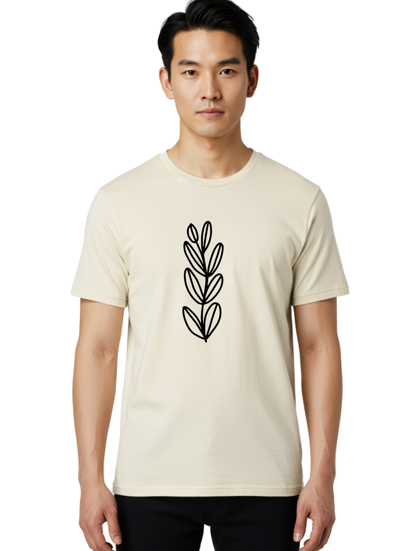 Black-Leaves Men'S Graphic Tee, 100% Cotton, Comfortable Casual Summer Wear, Machine Washable, Simple Plant Illustration, Minimalist Design, Black Outline, Leafy Greens, Botanical Art, Modern Simplicity, Graphic Design Element -  Aaa384 4