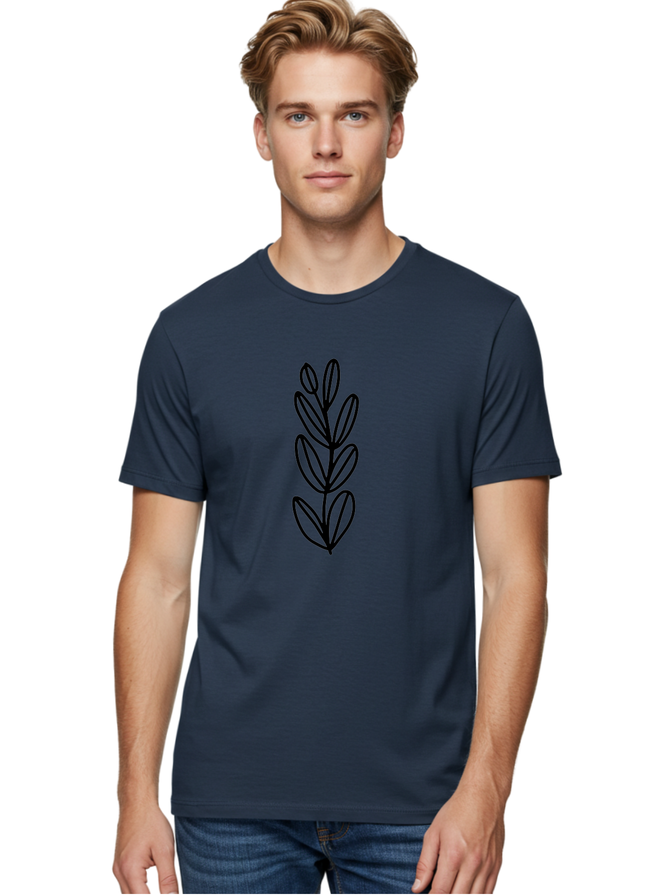 Black-Leaves Men'S Graphic Tee, 100% Cotton, Comfortable Casual Summer Wear, Machine Washable, Simple Plant Illustration, Minimalist Design, Black Outline, Leafy Greens, Botanical Art, Modern Simplicity, Graphic Design Element -  Aaa384 14