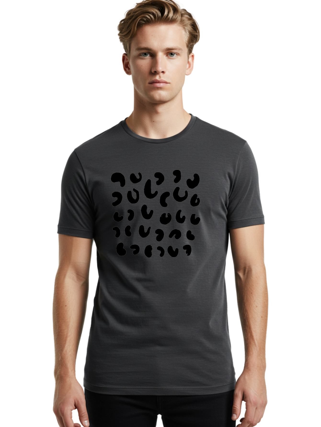 Black-Leopard-Spots Men'S Graphic Tee, 100% Cotton, Comfortable Casual Summer Wear, Machine Washable, Black Qr Code, Abstract Design, Modern Pattern, Digital Scan, Futuristic Artwork, Tech Graphic, Unique Code -  Aaa385 24