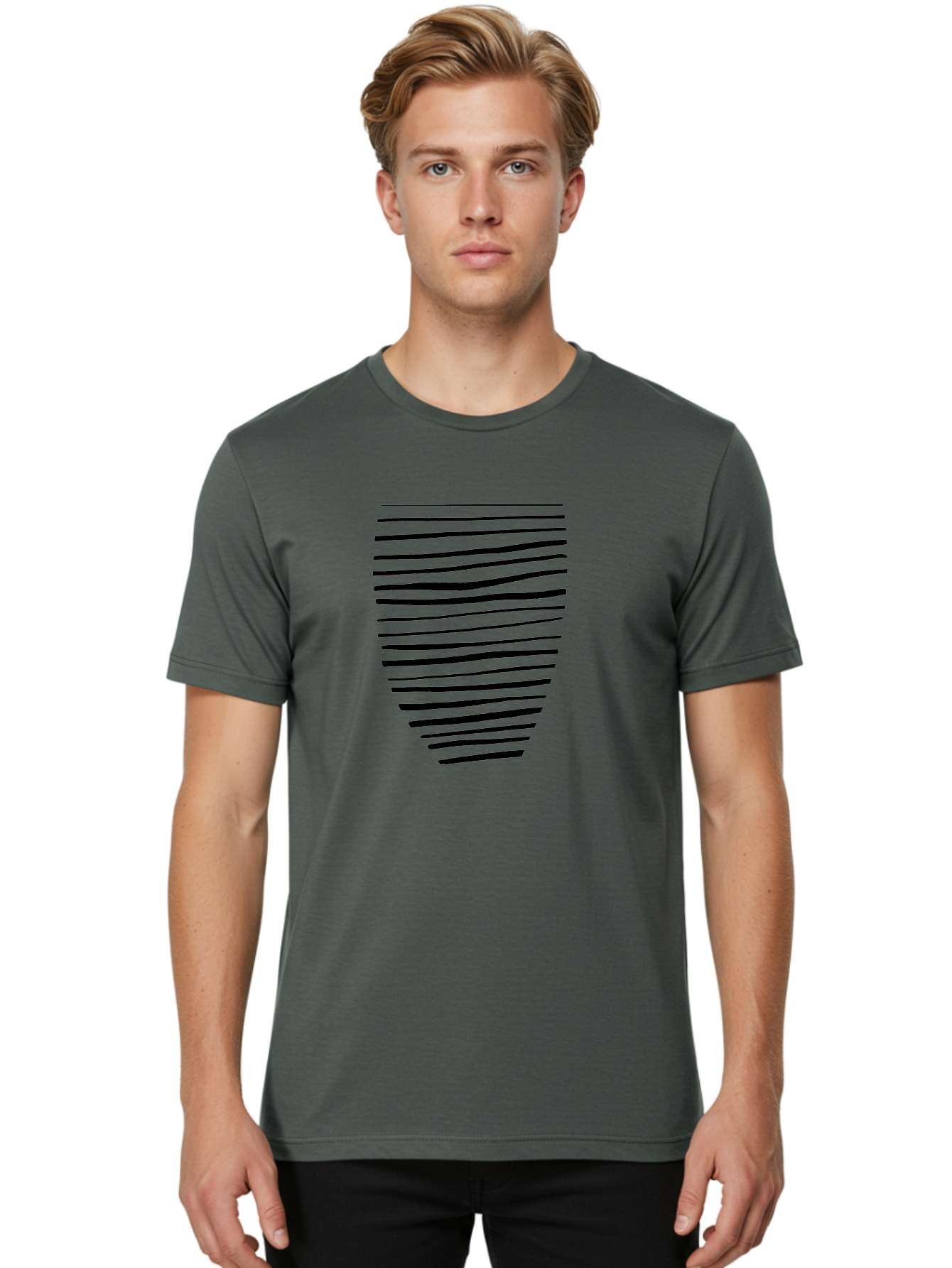 Black-Lines Men'S Graphic Tee, 100% Cotton, Comfortable Casual Summer Wear, Machine Washable, Black Lines, Modern Art, Abstract Design, Graphic Pattern, Digital Illustration, Minimalist Style, Simple Shapes, Contemporary Artwork -  Aaa386 24