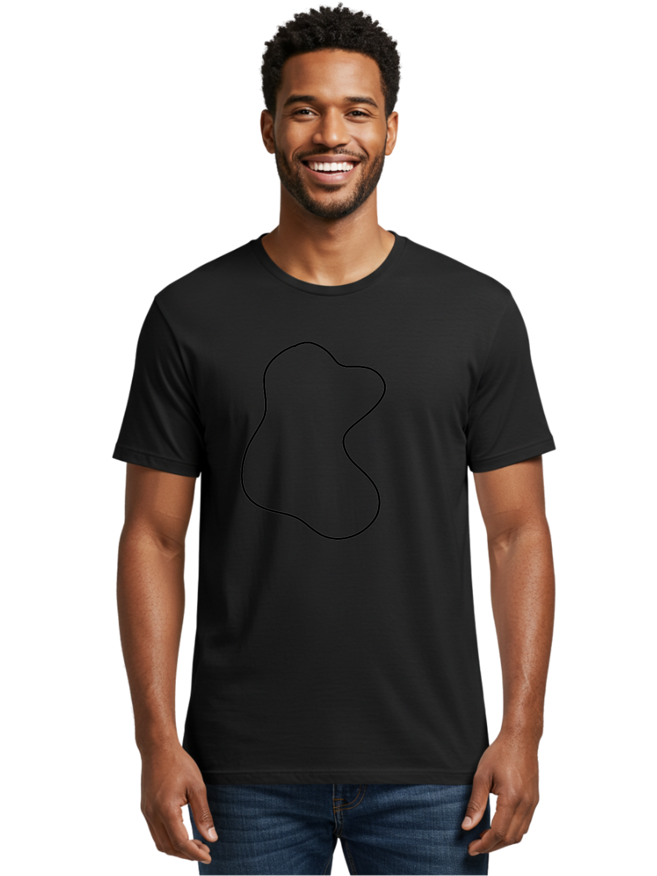 Black-Outline-Shape Men'S Graphic Tee, 100% Cotton, Comfortable Casual Summer Wear, Machine Washable, Abstract Shape, Black Outline, Modern Design, Minimalist Art, Simple Graphics, Contemporary Style, Fluid Form -  Aaa387 8