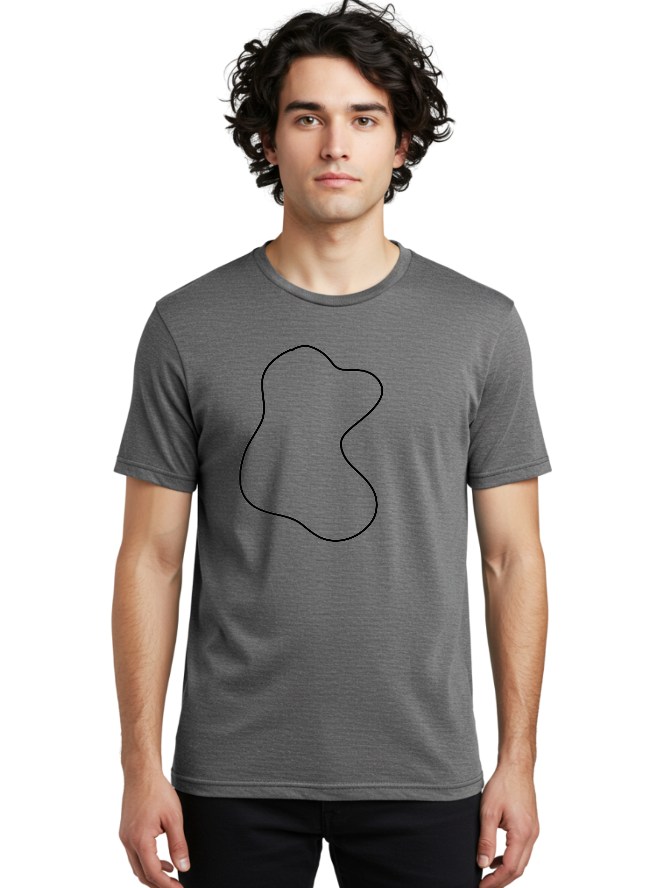 Black-Outline-Shape Men'S Graphic Tee, 100% Cotton, Comfortable Casual Summer Wear, Machine Washable, Abstract Shape, Black Outline, Modern Design, Minimalist Art, Simple Graphics, Contemporary Style, Fluid Form -  Aaa387 30