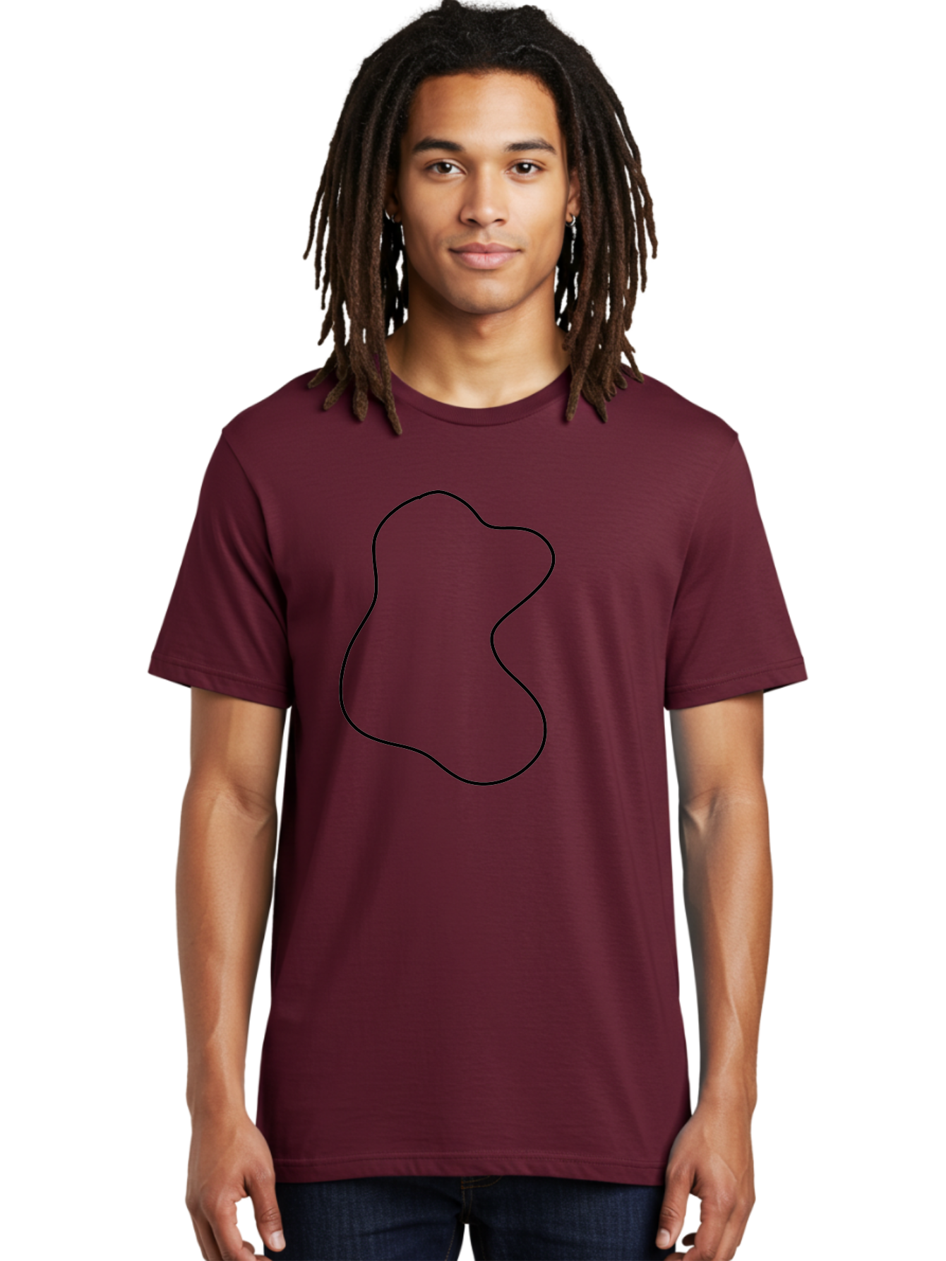 Black-Outline-Shape Men'S Graphic Tee, 100% Cotton, Comfortable Casual Summer Wear, Machine Washable, Abstract Shape, Black Outline, Modern Design, Minimalist Art, Simple Graphics, Contemporary Style, Fluid Form -  Aaa387