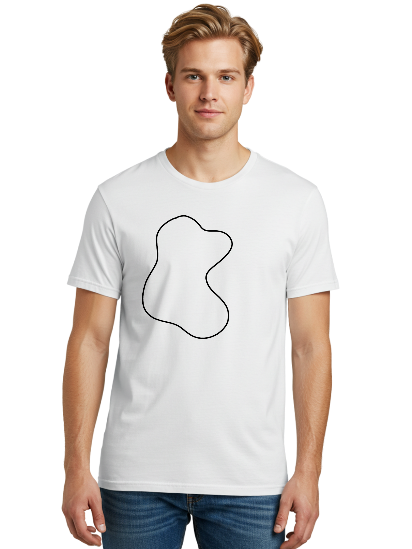 Black-Outline-Shape Men'S Graphic Tee, 100% Cotton, Comfortable Casual Summer Wear, Machine Washable, Abstract Shape, Black Outline, Modern Design, Minimalist Art, Simple Graphics, Contemporary Style, Fluid Form -  Aaa387 24