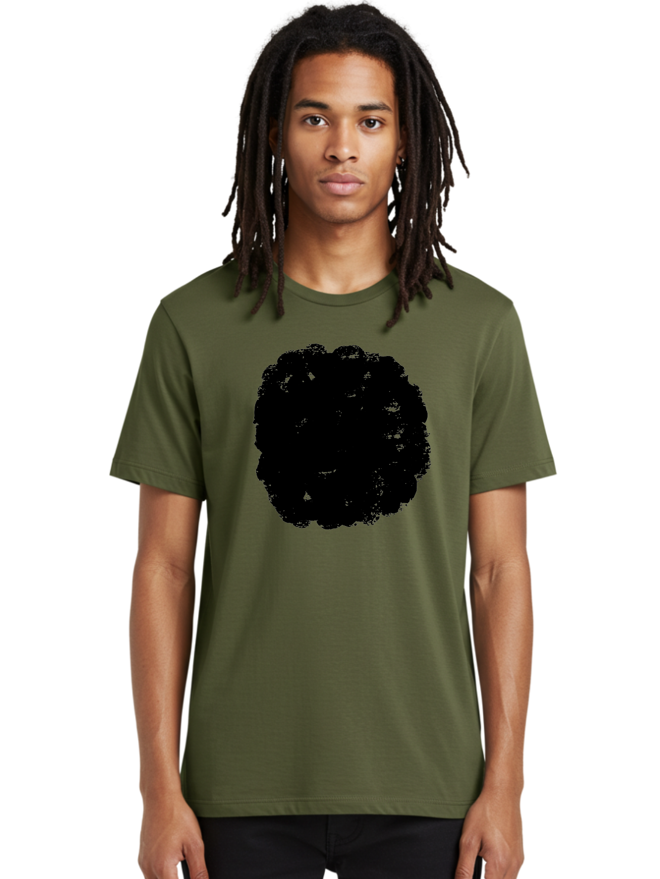 Black-Paint-Splash Men'S Graphic Tee, 100% Cotton, Comfortable Casual Summer Wear, Machine Washable, Abstract Art, Black Shape, Green Background, Digital Illustration, Modern Design, Artistic Expression, Creative Graphics -  Aaa388 24