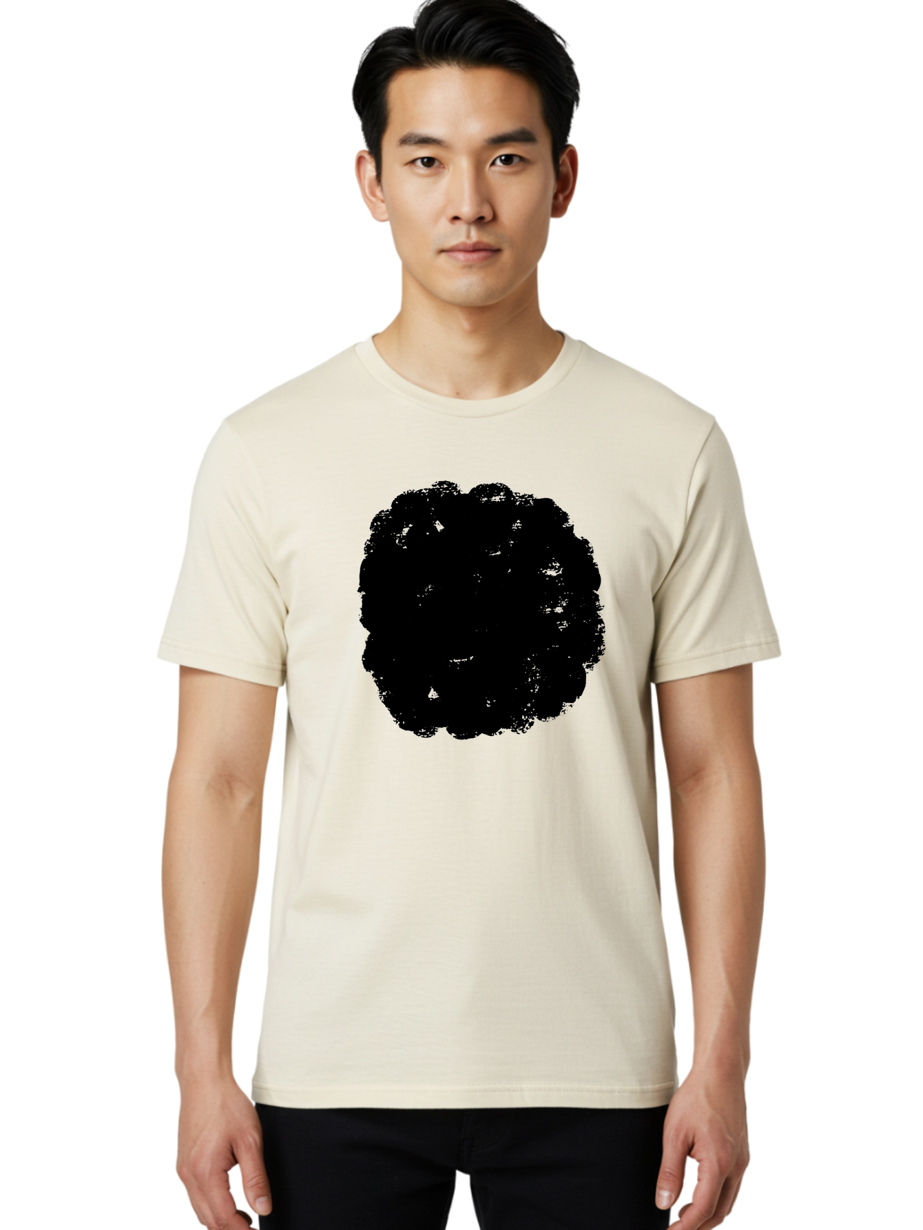 Black-Paint-Splash Men'S Graphic Tee, 100% Cotton, Comfortable Casual Summer Wear, Machine Washable, Abstract Art, Black Shape, Green Background, Digital Illustration, Modern Design, Artistic Expression, Creative Graphics -  Aaa388 22