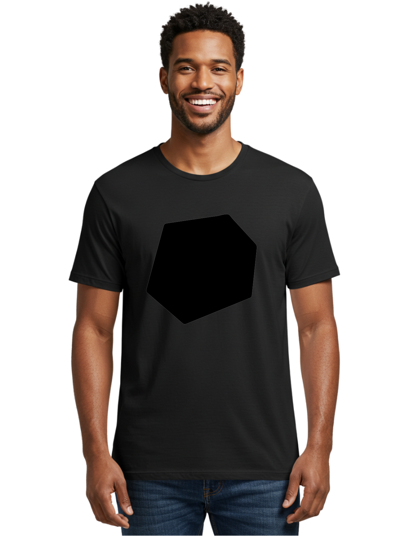 Black-Pentagon Men'S Graphic Tee, 100% Cotton, Comfortable Casual Summer Wear, Machine Washable, Black Heptagon, Geometric Shape, Abstract Design, Minimalist Art, Seven-Sided Polygon, Bold Graphics, Modern Simplicity -  Aaa389