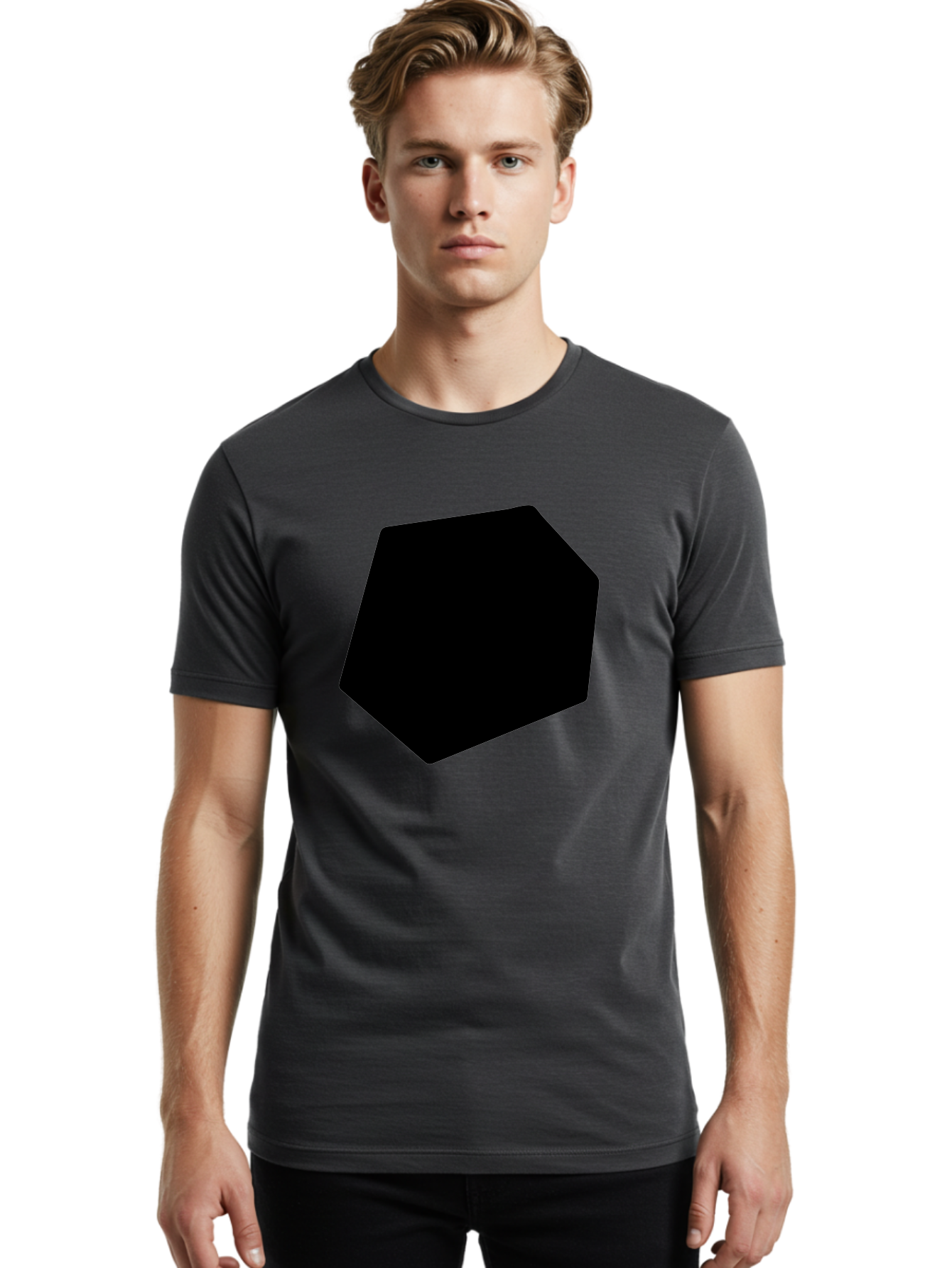 Black-Pentagon Men'S Graphic Tee, 100% Cotton, Comfortable Casual Summer Wear, Machine Washable, Black Heptagon, Geometric Shape, Abstract Design, Minimalist Art, Seven-Sided Polygon, Bold Graphics, Modern Simplicity -  Aaa389 6