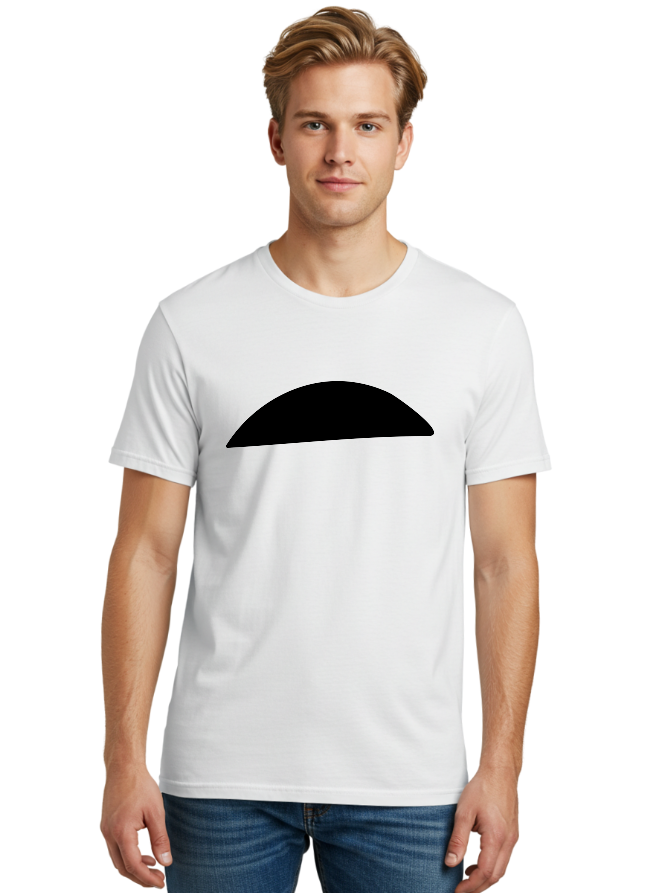 Black-Semicircle Men'S Graphic Tee, 100% Cotton, Comfortable Casual Summer Wear, Machine Washable, Black Semicircle Shape, Minimalist Design, Simple Graphic, Abstract Shape, Modern Art, Geometric Figure -  Aaa392 24