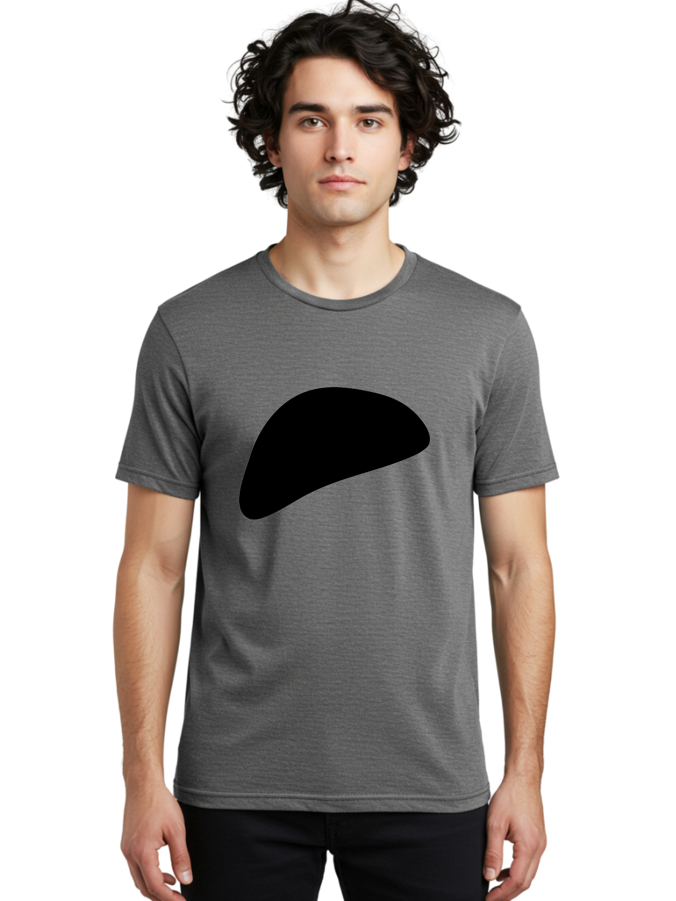 Black-Shape Men'S Graphic Tee, 100% Cotton, Comfortable Casual Summer Wear, Machine Washable, Abstract Black Shape, Minimalist Design, Simple Graphics, Modern Art, Sleek Silhouette, Abstract Shapes -  Aaa393 24