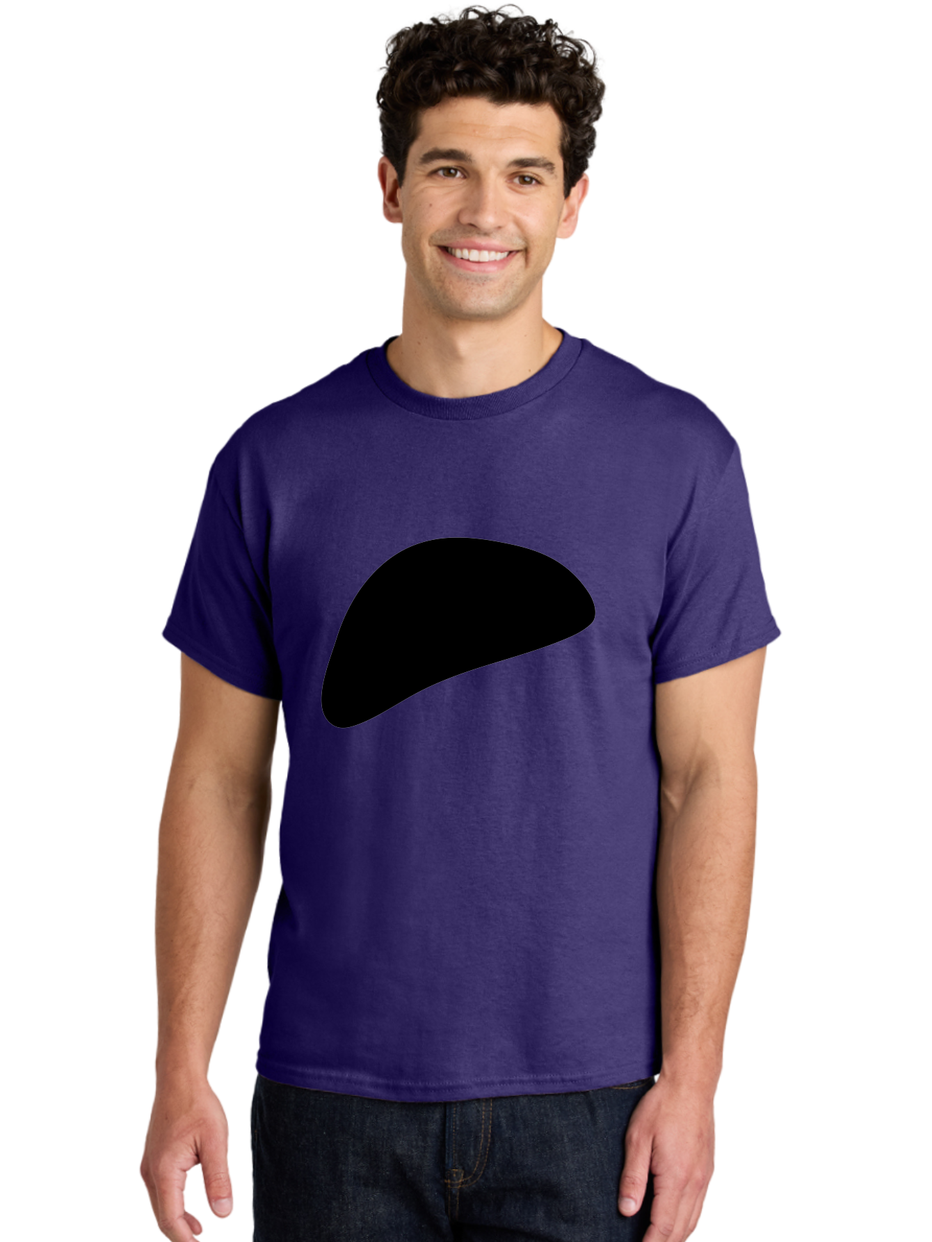 Black-Shape Men'S Graphic Tee, 100% Cotton, Comfortable Casual Summer Wear, Machine Washable, Abstract Black Shape, Minimalist Design, Simple Graphics, Modern Art, Sleek Silhouette, Abstract Shapes -  Aaa393