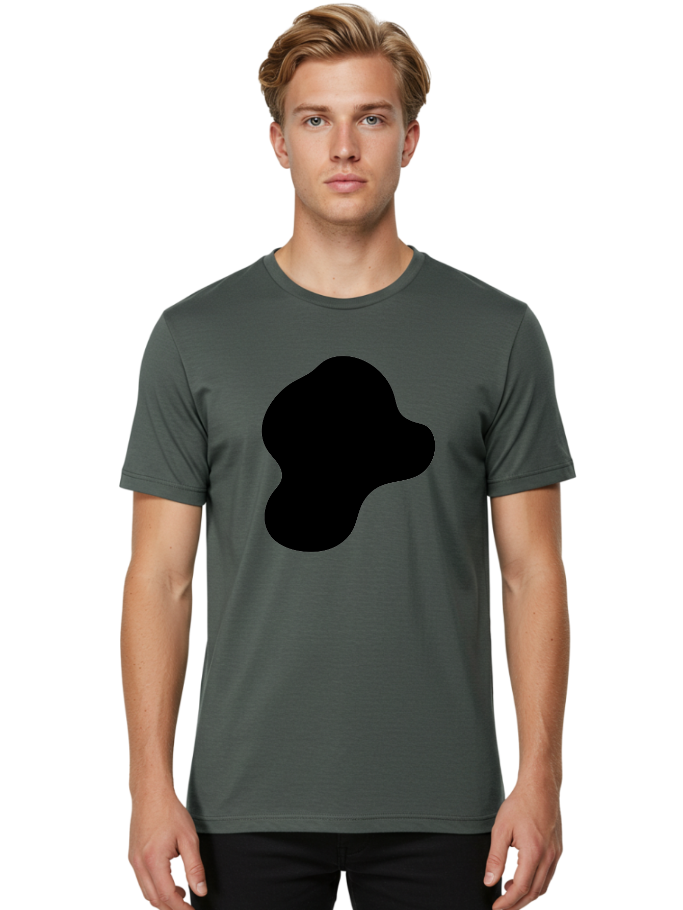 Black-Silhouette Men'S Graphic Tee, 100% Cotton, Comfortable Casual Summer Wear, Machine Washable, Black Blob Shape, Abstract Design, Minimalist Art, Modern Graphic, Simple Silhouette, Abstract Form -  Aaa395 4