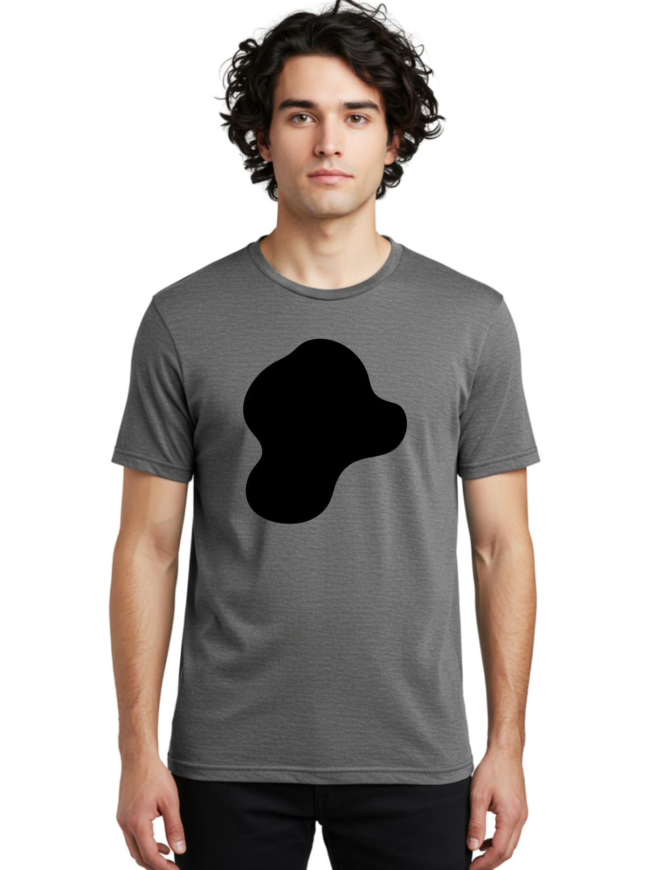 Black-Silhouette Men'S Graphic Tee, 100% Cotton, Comfortable Casual Summer Wear, Machine Washable, Black Blob Shape, Abstract Design, Minimalist Art, Modern Graphic, Simple Silhouette, Abstract Form -  Aaa395 24