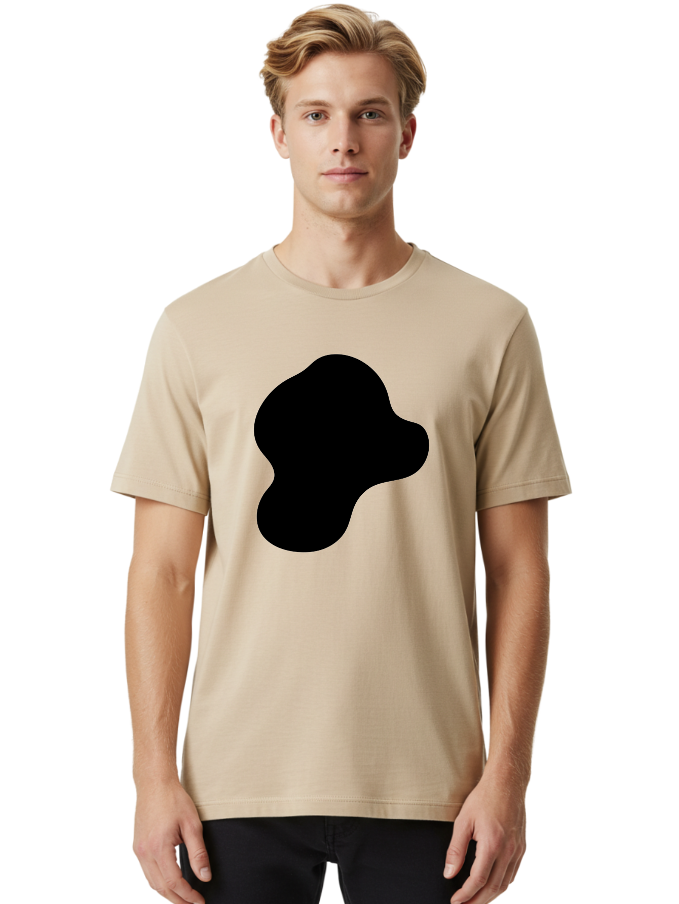 Black-Silhouette Men'S Graphic Tee, 100% Cotton, Comfortable Casual Summer Wear, Machine Washable, Black Blob Shape, Abstract Design, Minimalist Art, Modern Graphic, Simple Silhouette, Abstract Form -  Aaa395 10