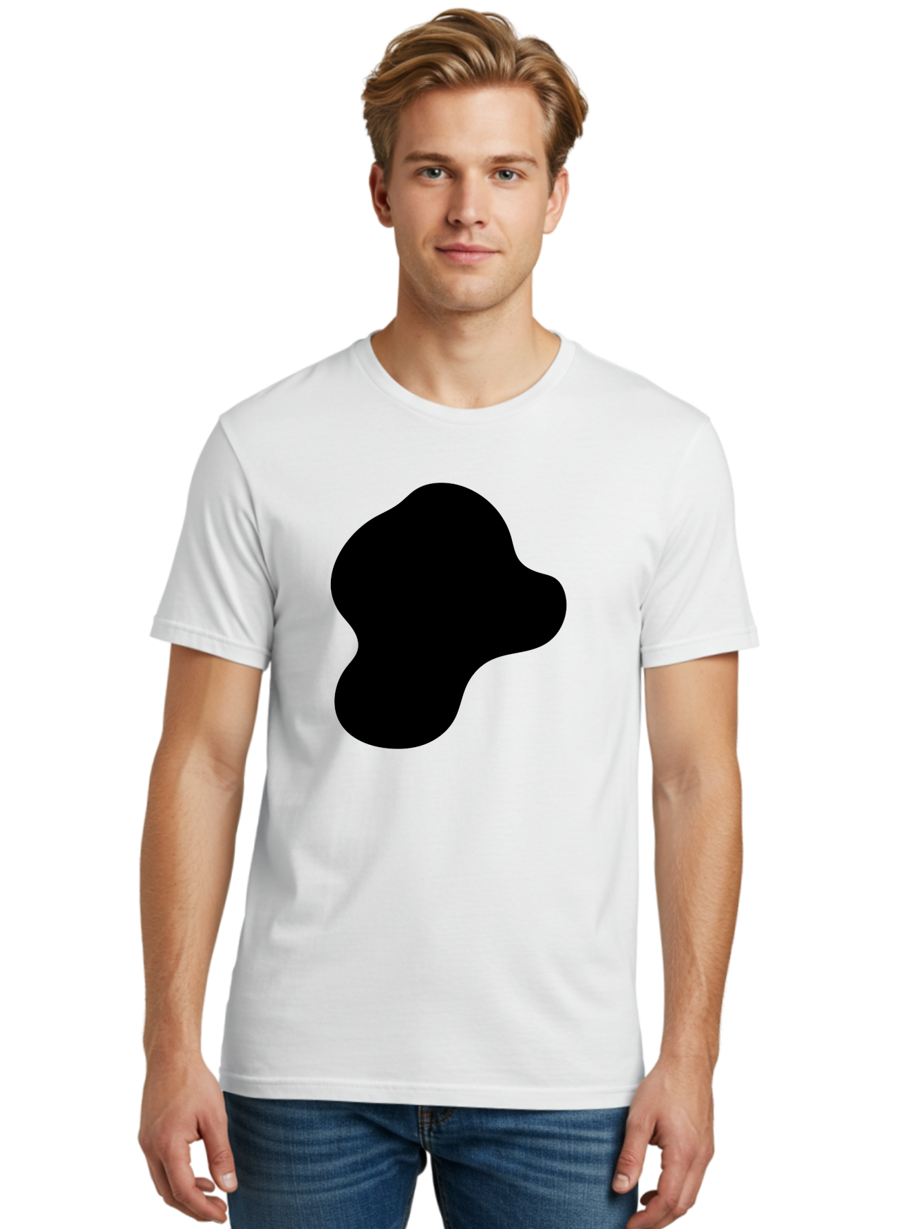 Black-Silhouette Men'S Graphic Tee, 100% Cotton, Comfortable Casual Summer Wear, Machine Washable, Black Blob Shape, Abstract Design, Minimalist Art, Modern Graphic, Simple Silhouette, Abstract Form -  Aaa395 28