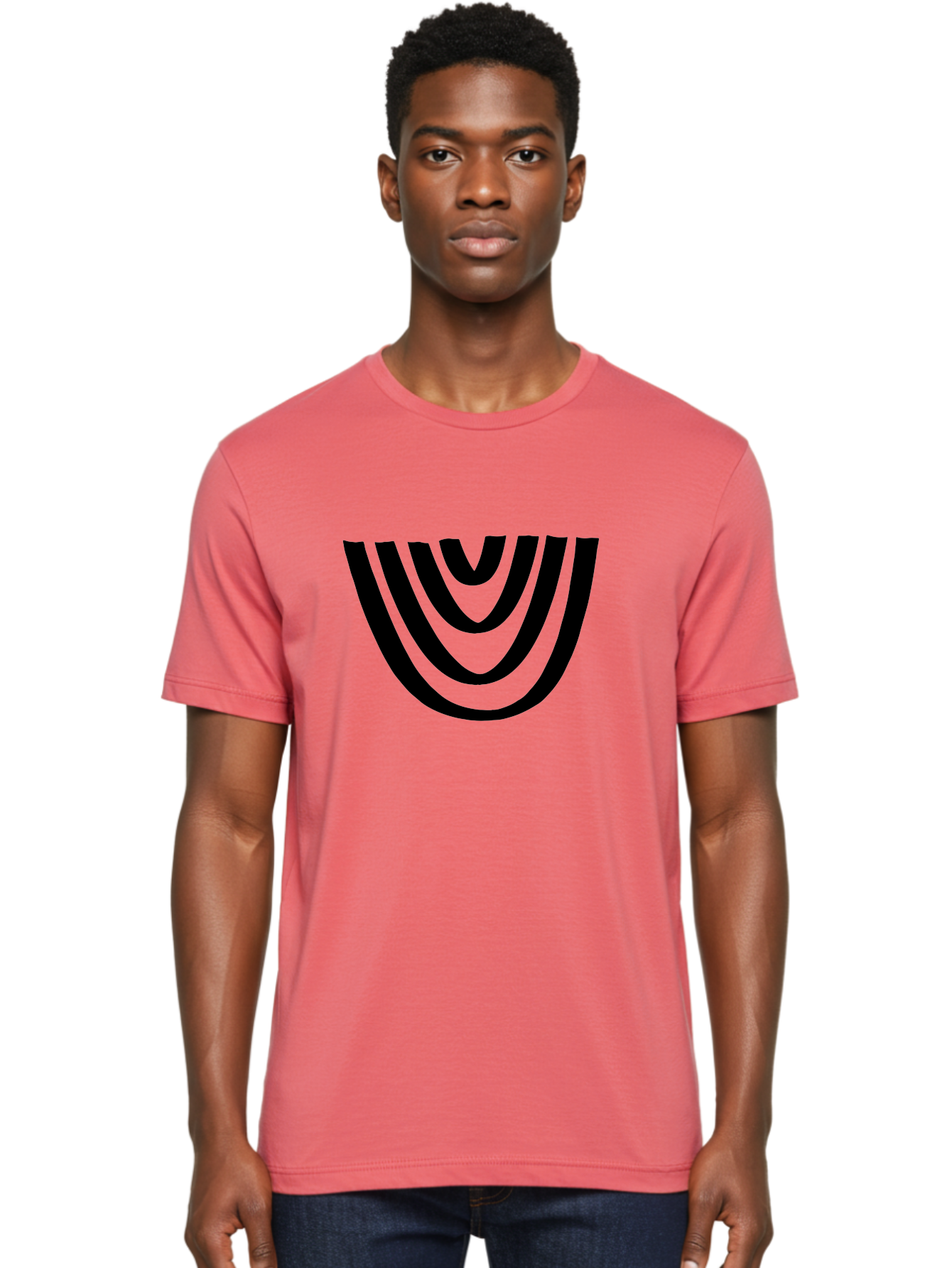 Black-U-Shaped-Lines Men'S Graphic Tee, 100% Cotton, Comfortable Casual Summer Wear, Machine Washable, Curved Lines, Abstract Design, Black Lines, Layered Effect, Modern Art, Geometric Pattern, Minimalistic Style -  Aaa398 10