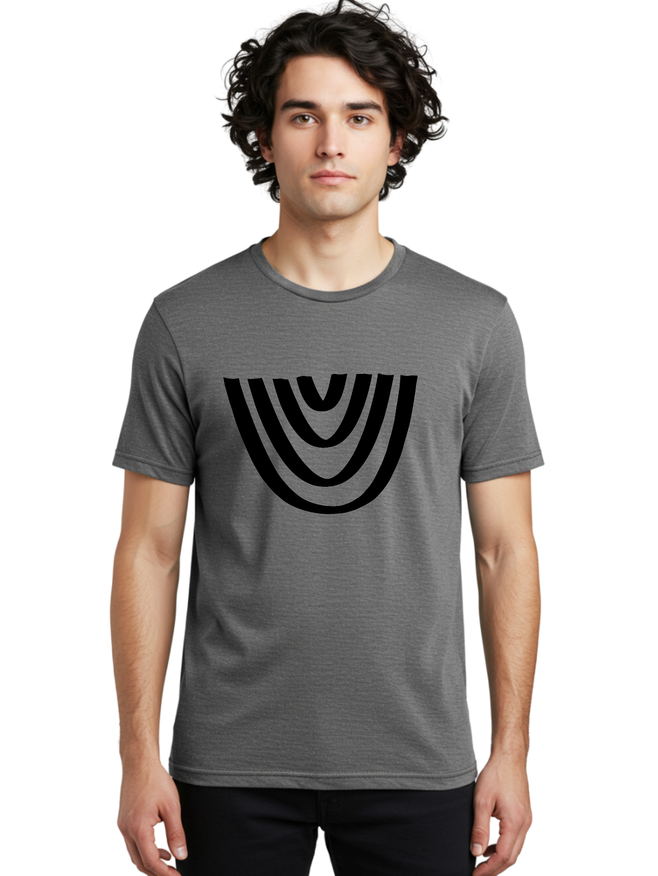 Black-U-Shaped-Lines Men'S Graphic Tee, 100% Cotton, Comfortable Casual Summer Wear, Machine Washable, Curved Lines, Abstract Design, Black Lines, Layered Effect, Modern Art, Geometric Pattern, Minimalistic Style -  Aaa398 14