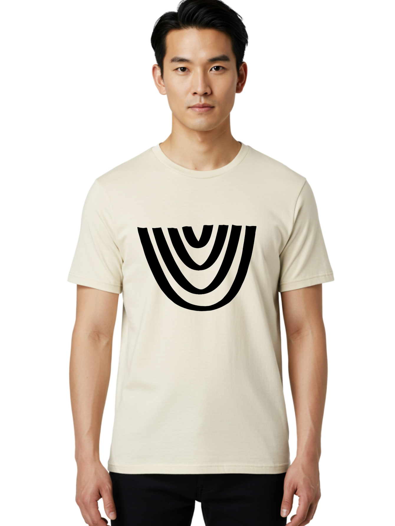 Black-U-Shaped-Lines Men'S Graphic Tee, 100% Cotton, Comfortable Casual Summer Wear, Machine Washable, Curved Lines, Abstract Design, Black Lines, Layered Effect, Modern Art, Geometric Pattern, Minimalistic Style -  Aaa398 8
