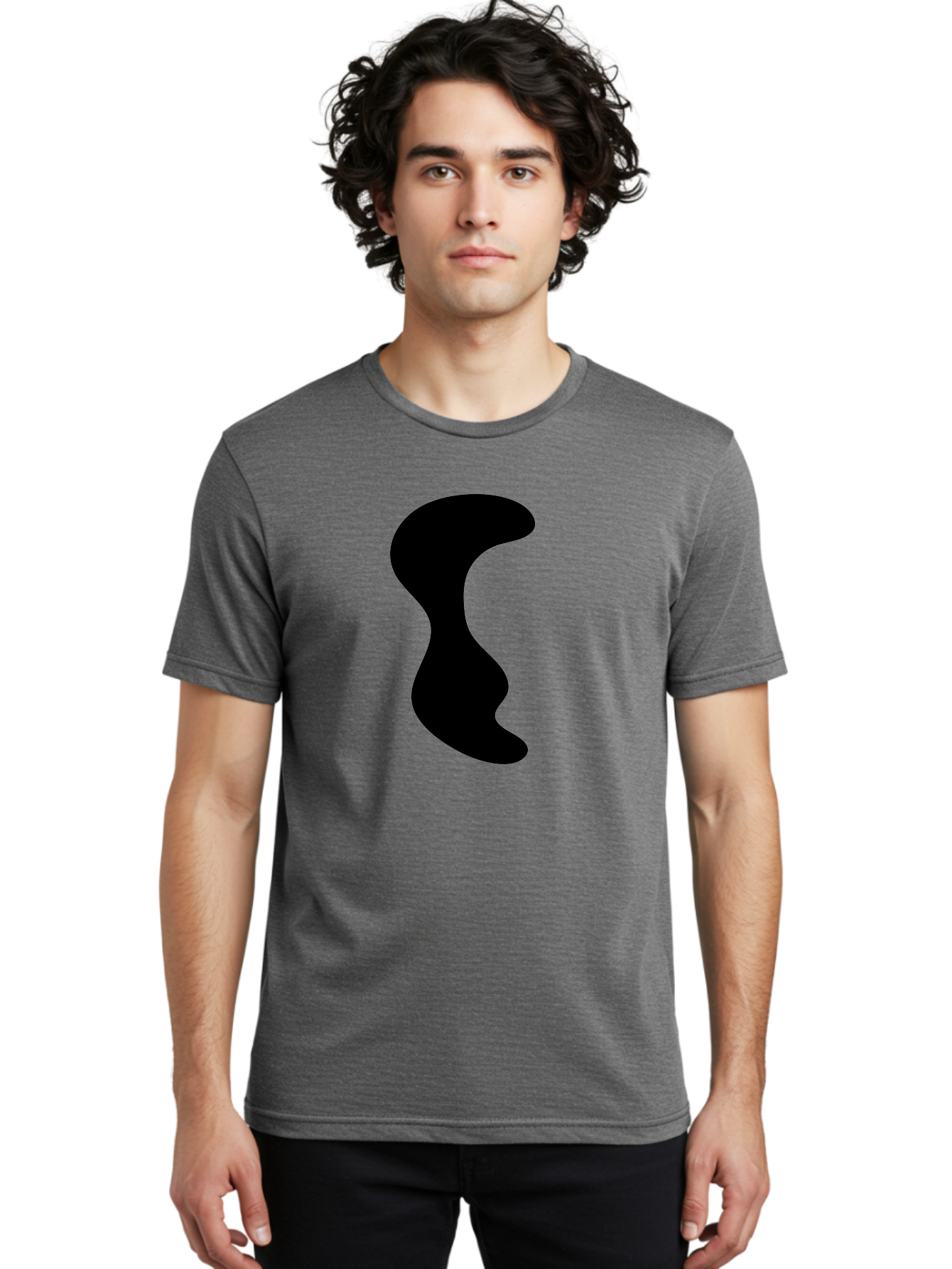Black-Wavy-Shape Men'S Graphic Tee, 100% Cotton, Comfortable Casual Summer Wear, Machine Washable, Abstract Black Shape, Fluid Design, Modern Art, Sleek Silhouette, Minimalist Graphics, Dynamic Curve -  Aaa399 6