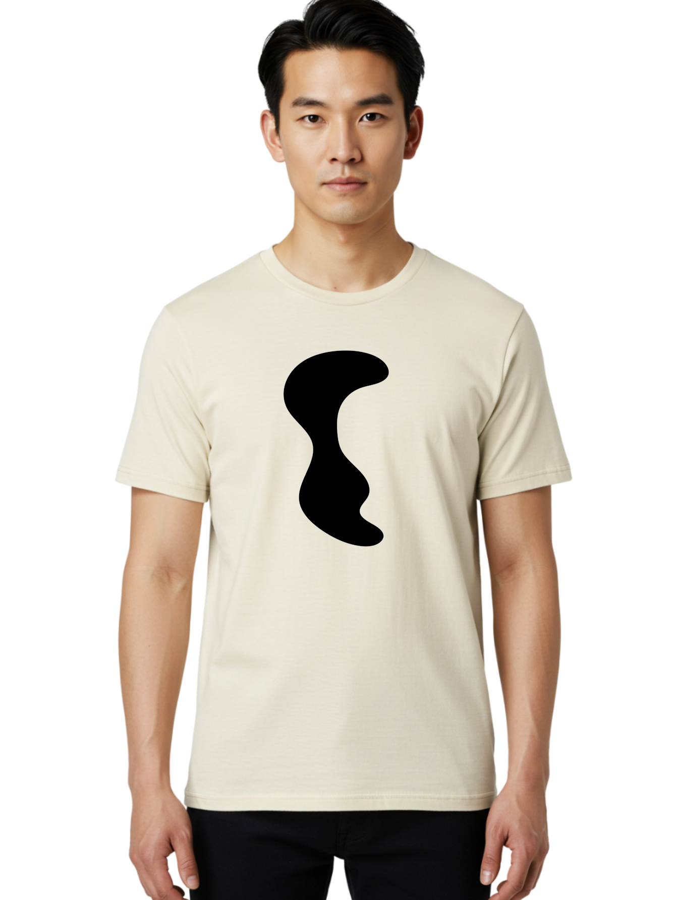 Black-Wavy-Shape Men'S Graphic Tee, 100% Cotton, Comfortable Casual Summer Wear, Machine Washable, Abstract Black Shape, Fluid Design, Modern Art, Sleek Silhouette, Minimalist Graphics, Dynamic Curve -  Aaa399 30