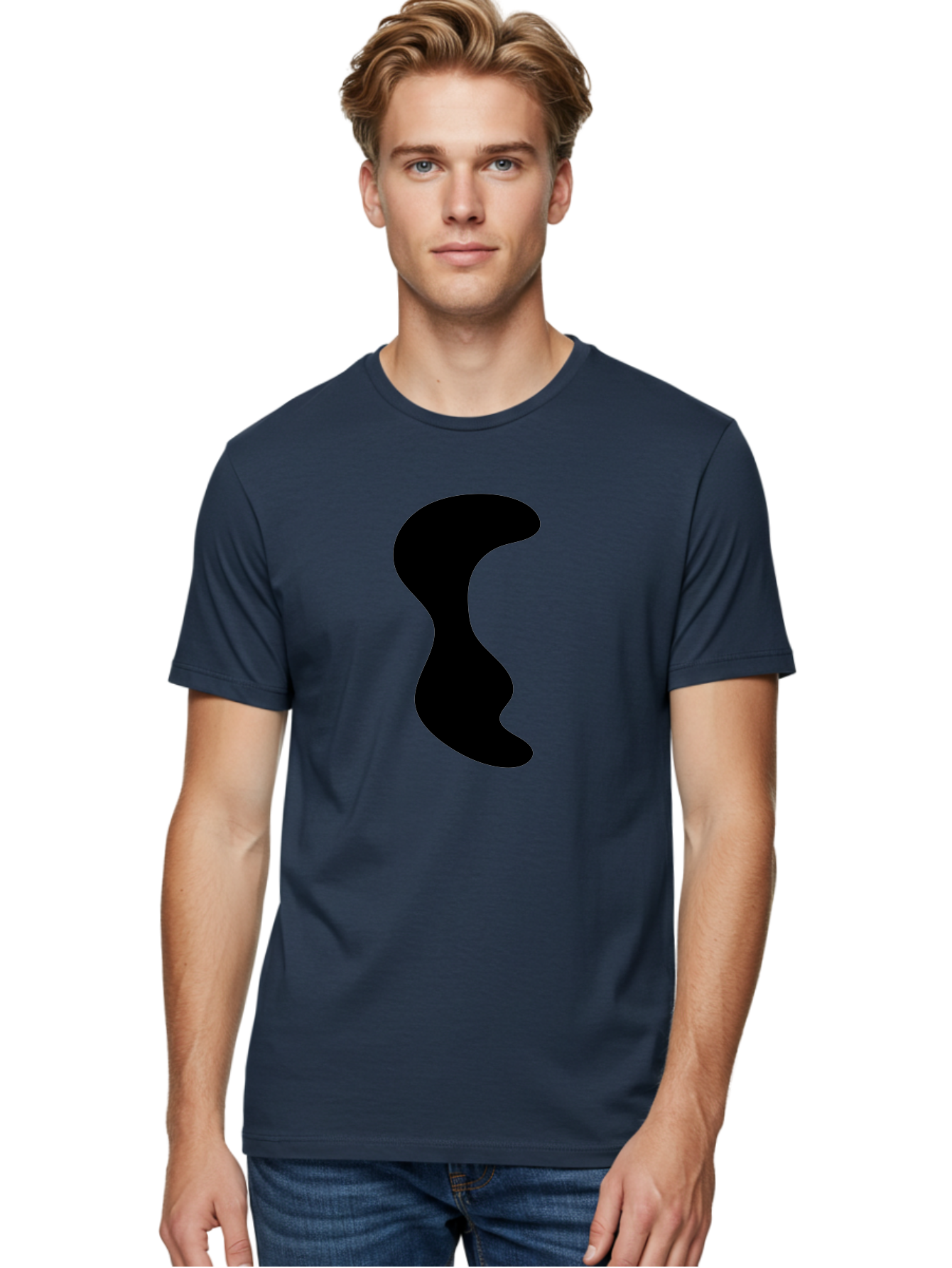 Black-Wavy-Shape Men'S Graphic Tee, 100% Cotton, Comfortable Casual Summer Wear, Machine Washable, Abstract Black Shape, Fluid Design, Modern Art, Sleek Silhouette, Minimalist Graphics, Dynamic Curve -  Aaa399 4
