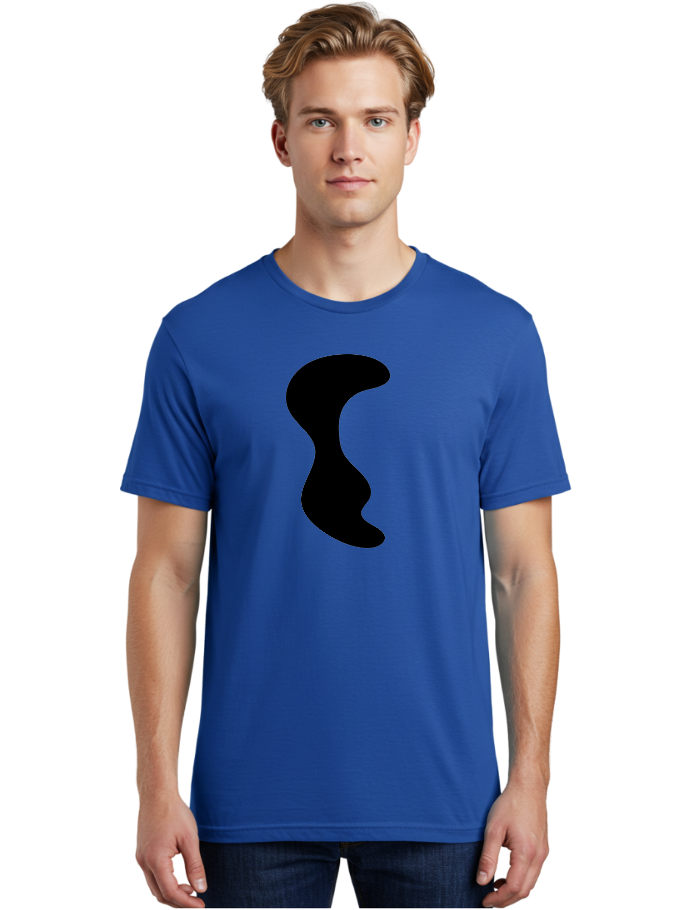 Black-Wavy-Shape Men'S Graphic Tee, 100% Cotton, Comfortable Casual Summer Wear, Machine Washable, Abstract Black Shape, Fluid Design, Modern Art, Sleek Silhouette, Minimalist Graphics, Dynamic Curve -  Aaa399 12