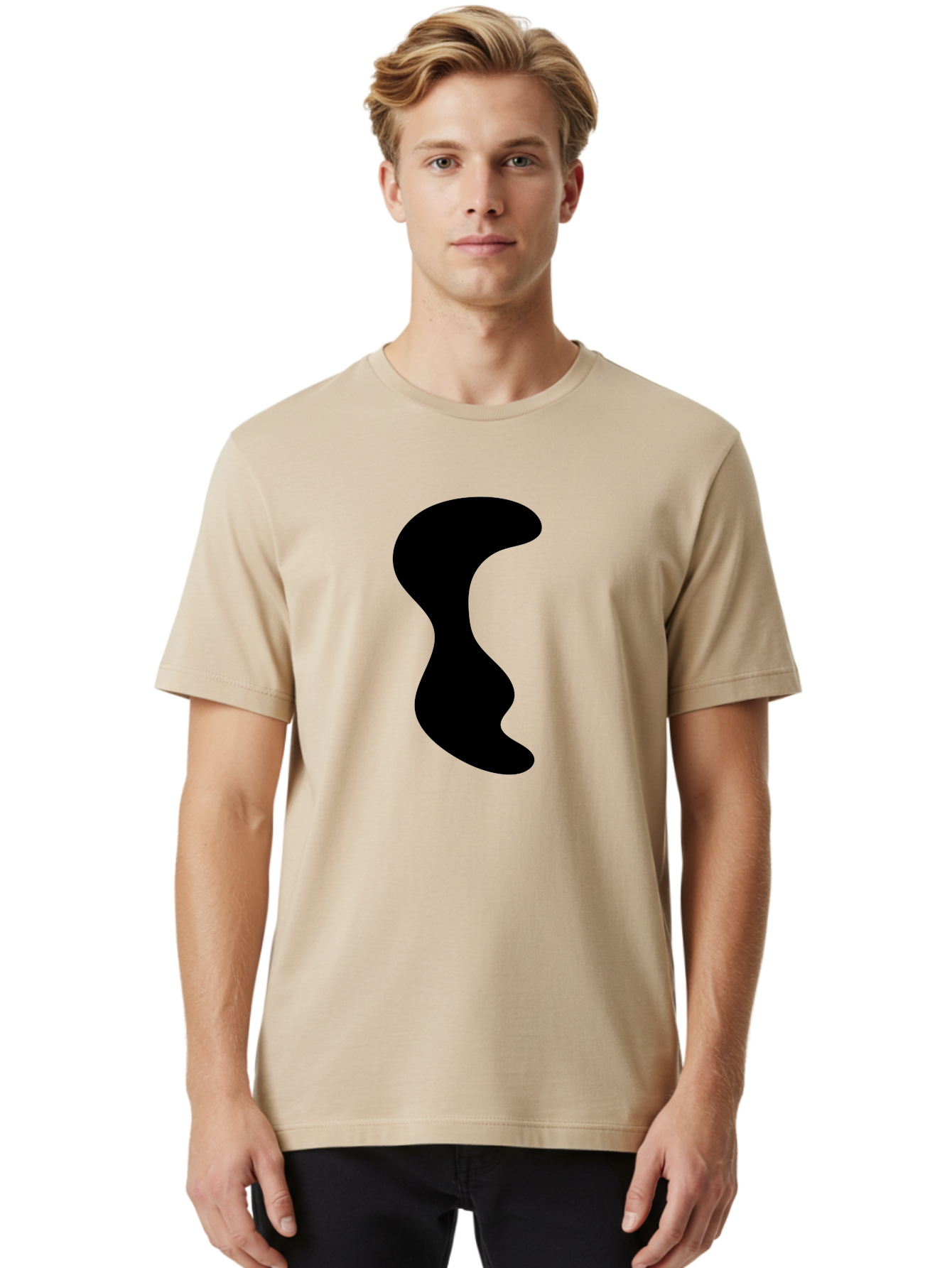 Black-Wavy-Shape Men'S Graphic Tee, 100% Cotton, Comfortable Casual Summer Wear, Machine Washable, Abstract Black Shape, Fluid Design, Modern Art, Sleek Silhouette, Minimalist Graphics, Dynamic Curve -  Aaa399 28