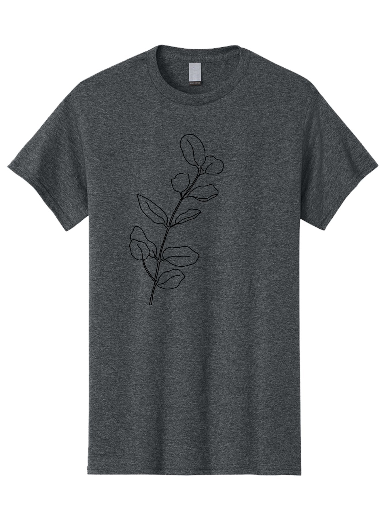 Branch-With-Leaves Men'S Graphic Tee, 100% Cotton, Comfortable Casual Summer Wear, Machine Washable, Simple Line Drawing, Leafy Branch, Minimalist Art, Black Outline, Foliage, Botanical Illustration, Simple Shapes, Natural Elements -  Aaa401
