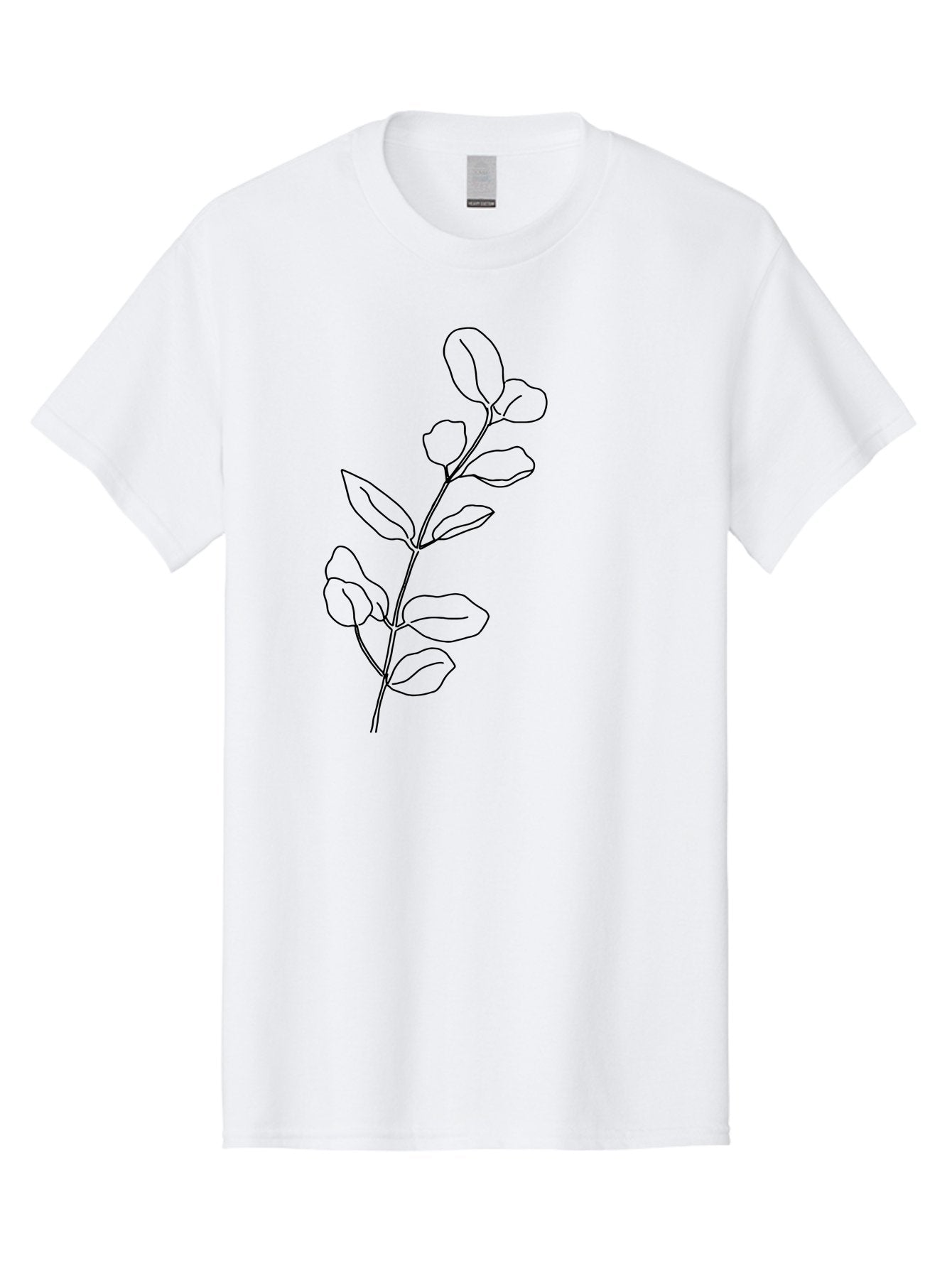 Branch-With-Leaves Men'S Graphic Tee, 100% Cotton, Comfortable Casual Summer Wear, Machine Washable, Simple Line Drawing, Leafy Branch, Minimalist Art, Black Outline, Foliage, Botanical Illustration, Simple Shapes, Natural Elements -  Aaa401 21