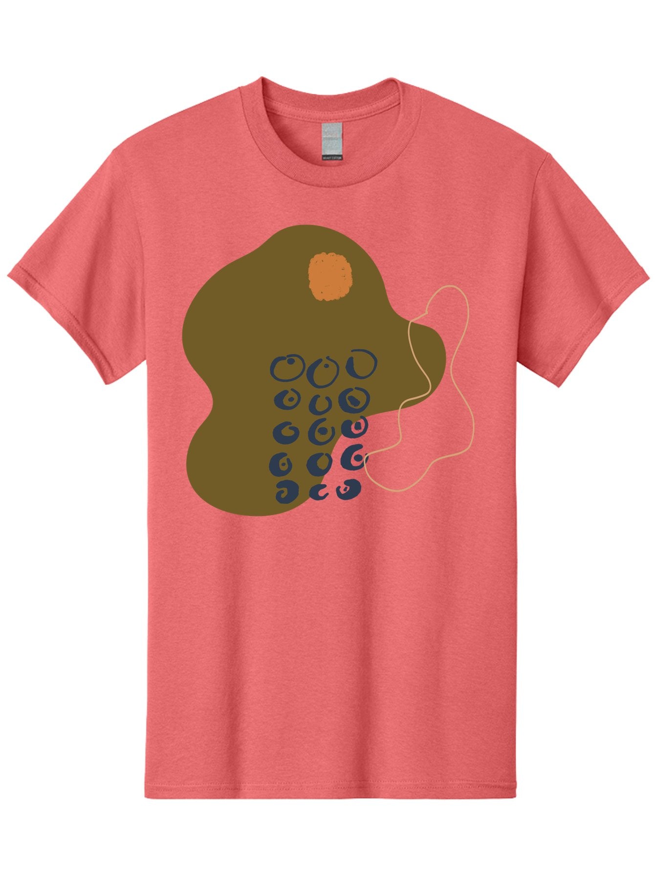 Brown-Blob Men'S Graphic Tee, 100% Cotton, Comfortable Casual Summer Wear, Machine Washable, Abstract Art, Modern Design, Blue Circles, Brown Blob, Irregular Shape, Creative Expression, Digital Illustration, Unique Pattern -  Aaa403 21