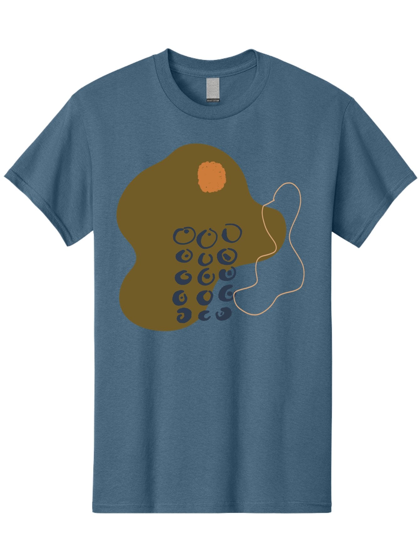 Brown-Blob Men'S Graphic Tee, 100% Cotton, Comfortable Casual Summer Wear, Machine Washable, Abstract Art, Modern Design, Blue Circles, Brown Blob, Irregular Shape, Creative Expression, Digital Illustration, Unique Pattern -  Aaa403