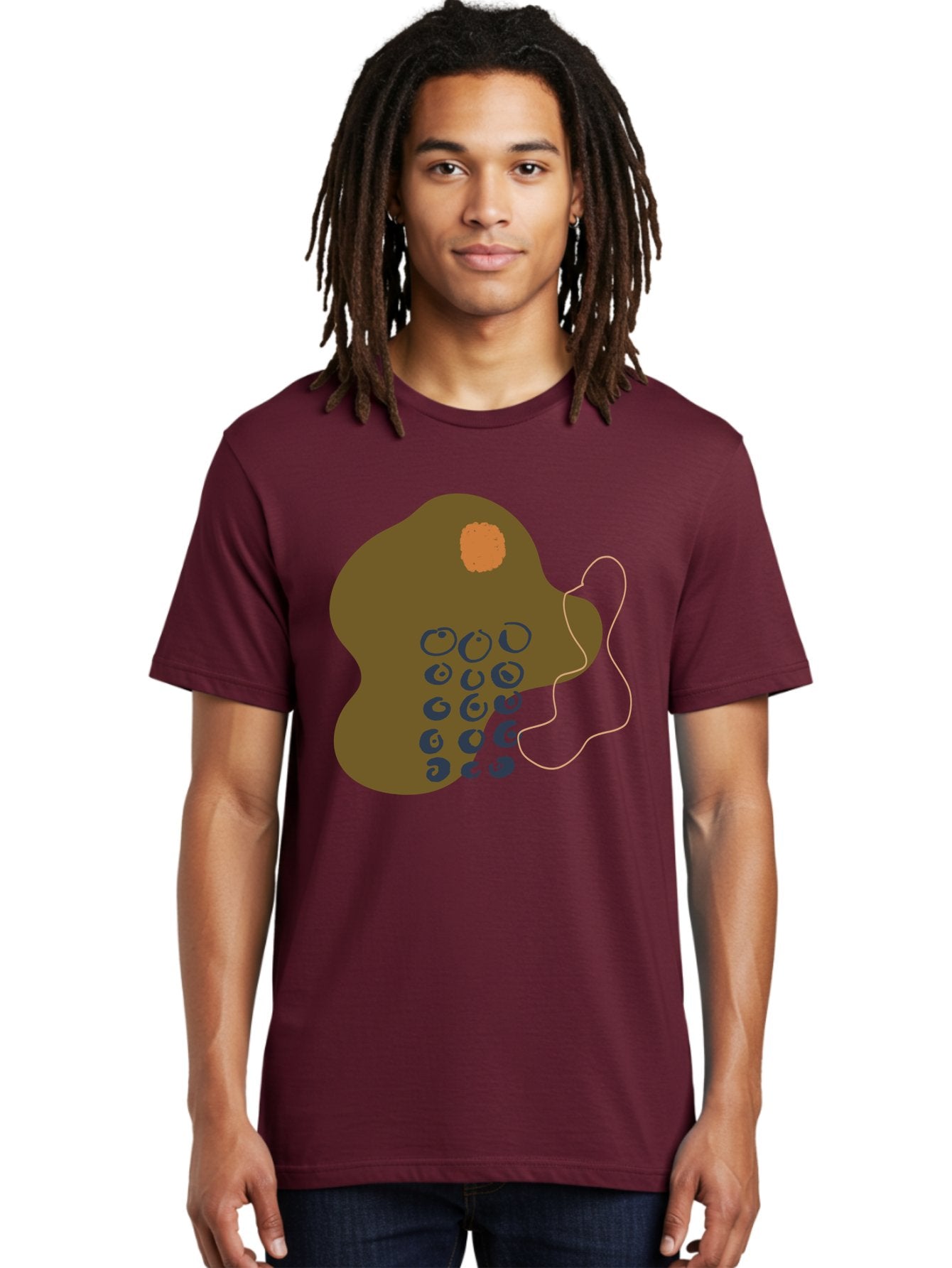 Brown-Blob Men'S Graphic Tee, 100% Cotton, Comfortable Casual Summer Wear, Machine Washable, Abstract Art, Modern Design, Blue Circles, Brown Blob, Irregular Shape, Creative Expression, Digital Illustration, Unique Pattern -  Aaa403 28