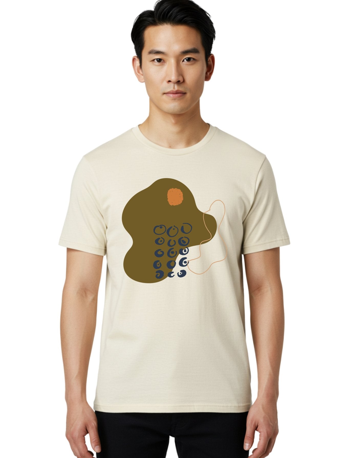 Brown-Blob Men'S Graphic Tee, 100% Cotton, Comfortable Casual Summer Wear, Machine Washable, Abstract Art, Modern Design, Blue Circles, Brown Blob, Irregular Shape, Creative Expression, Digital Illustration, Unique Pattern -  Aaa403 30