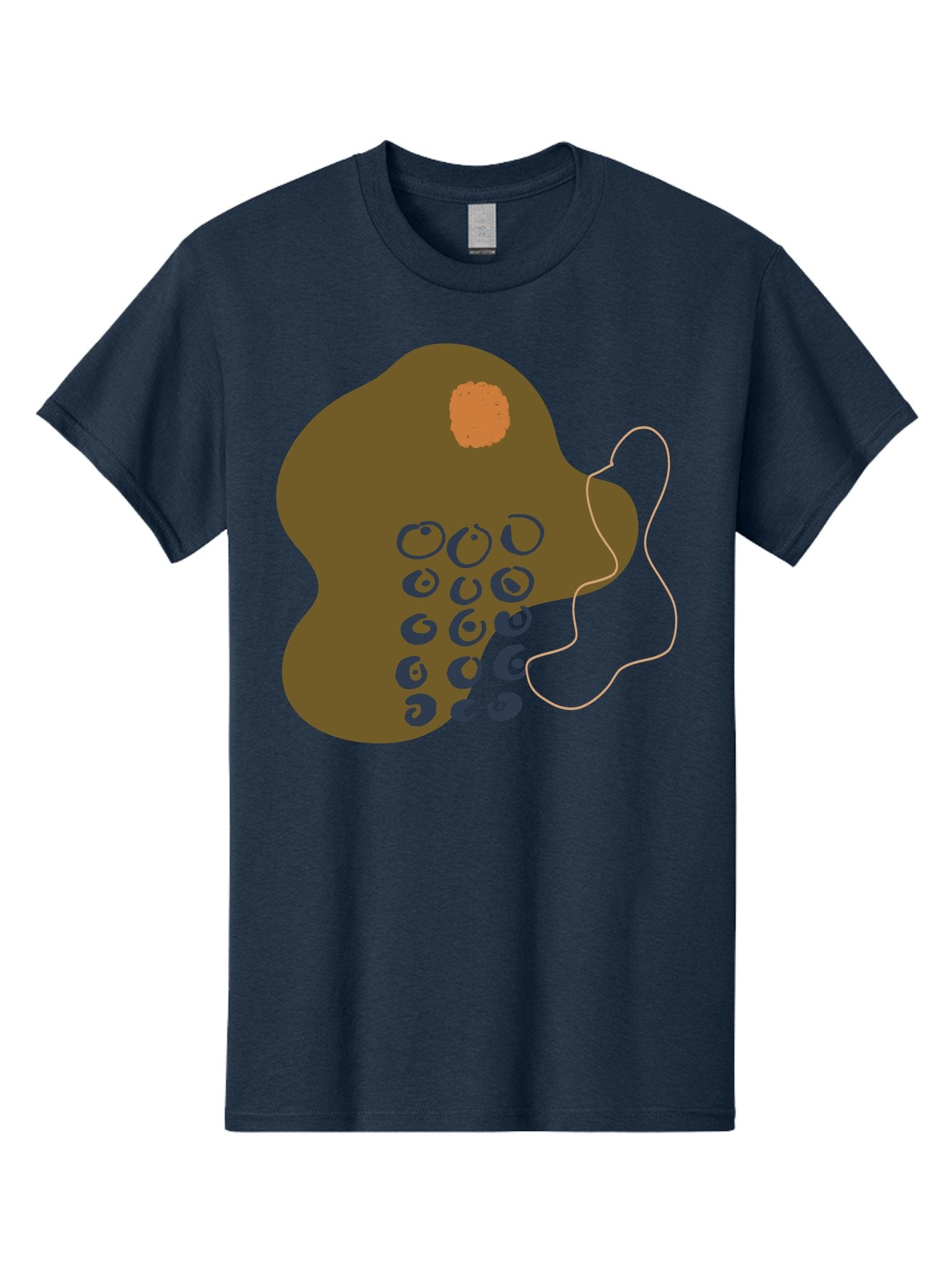 Brown-Blob Men'S Graphic Tee, 100% Cotton, Comfortable Casual Summer Wear, Machine Washable, Abstract Art, Modern Design, Blue Circles, Brown Blob, Irregular Shape, Creative Expression, Digital Illustration, Unique Pattern -  Aaa403 7