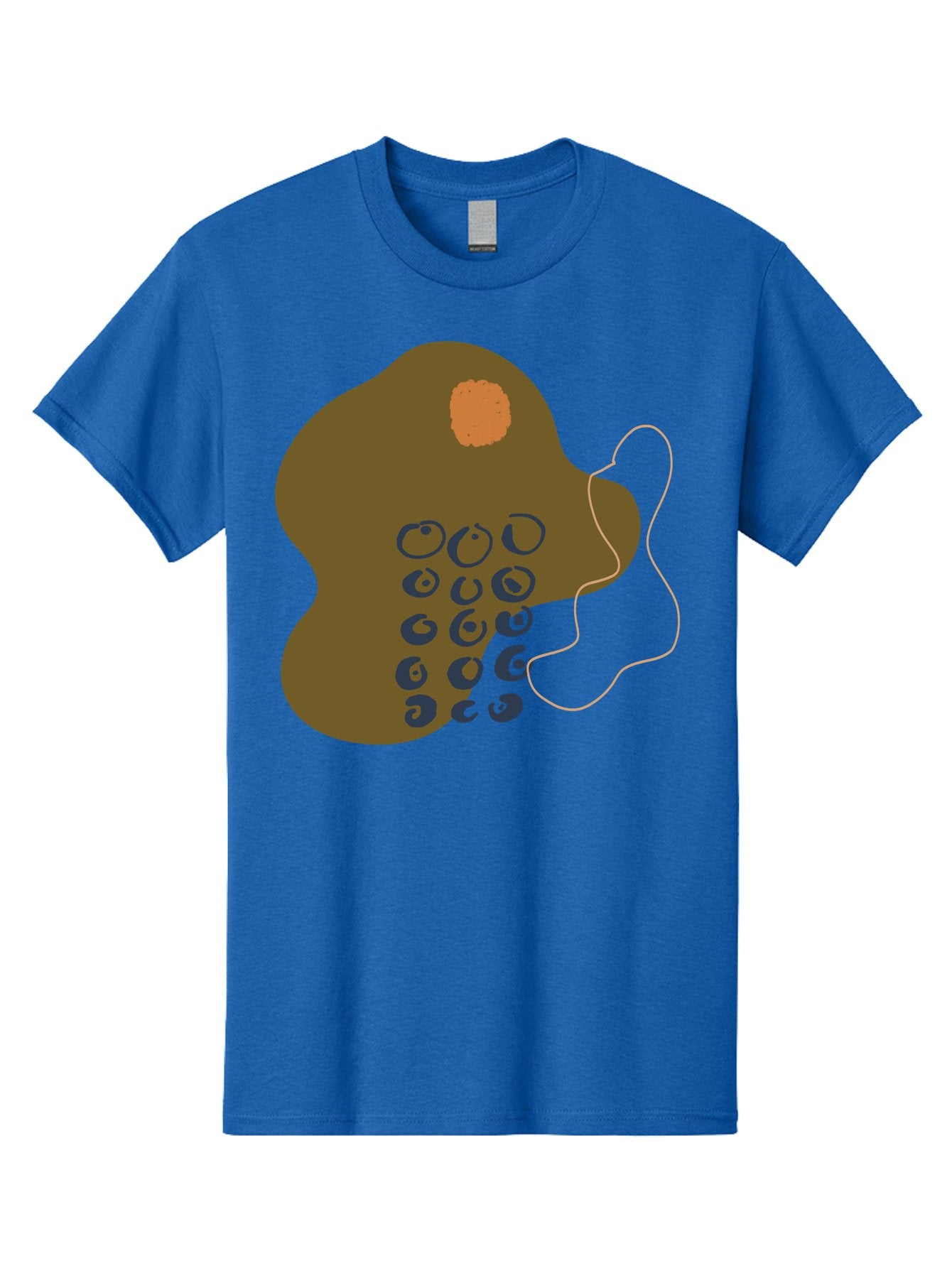 Brown-Blob Men'S Graphic Tee, 100% Cotton, Comfortable Casual Summer Wear, Machine Washable, Abstract Art, Modern Design, Blue Circles, Brown Blob, Irregular Shape, Creative Expression, Digital Illustration, Unique Pattern -  Aaa403 5