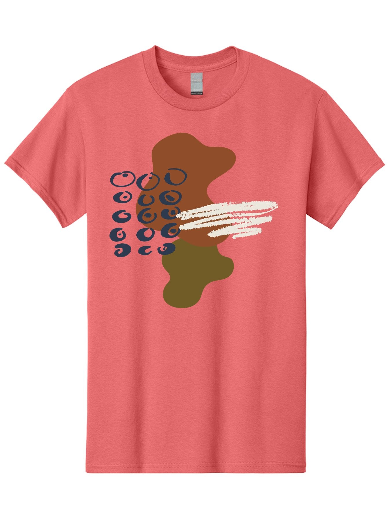 Brown-Shape-With-Swirls-And-Lines Men'S Graphic Tee, 100% Cotton, Comfortable Casual Summer Wear, Machine Washable, Brown Abstract Shape, Swirling Patterns, White Streaks, Blue Circles, Artistic Expression, Creative Design, Digital Art, -  Aaa404 3