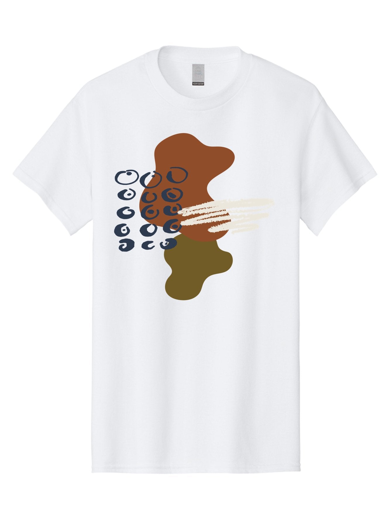 Brown-Shape-With-Swirls-And-Lines Men'S Graphic Tee, 100% Cotton, Comfortable Casual Summer Wear, Machine Washable, Brown Abstract Shape, Swirling Patterns, White Streaks, Blue Circles, Artistic Expression, Creative Design, Digital Art, -  Aaa404 29