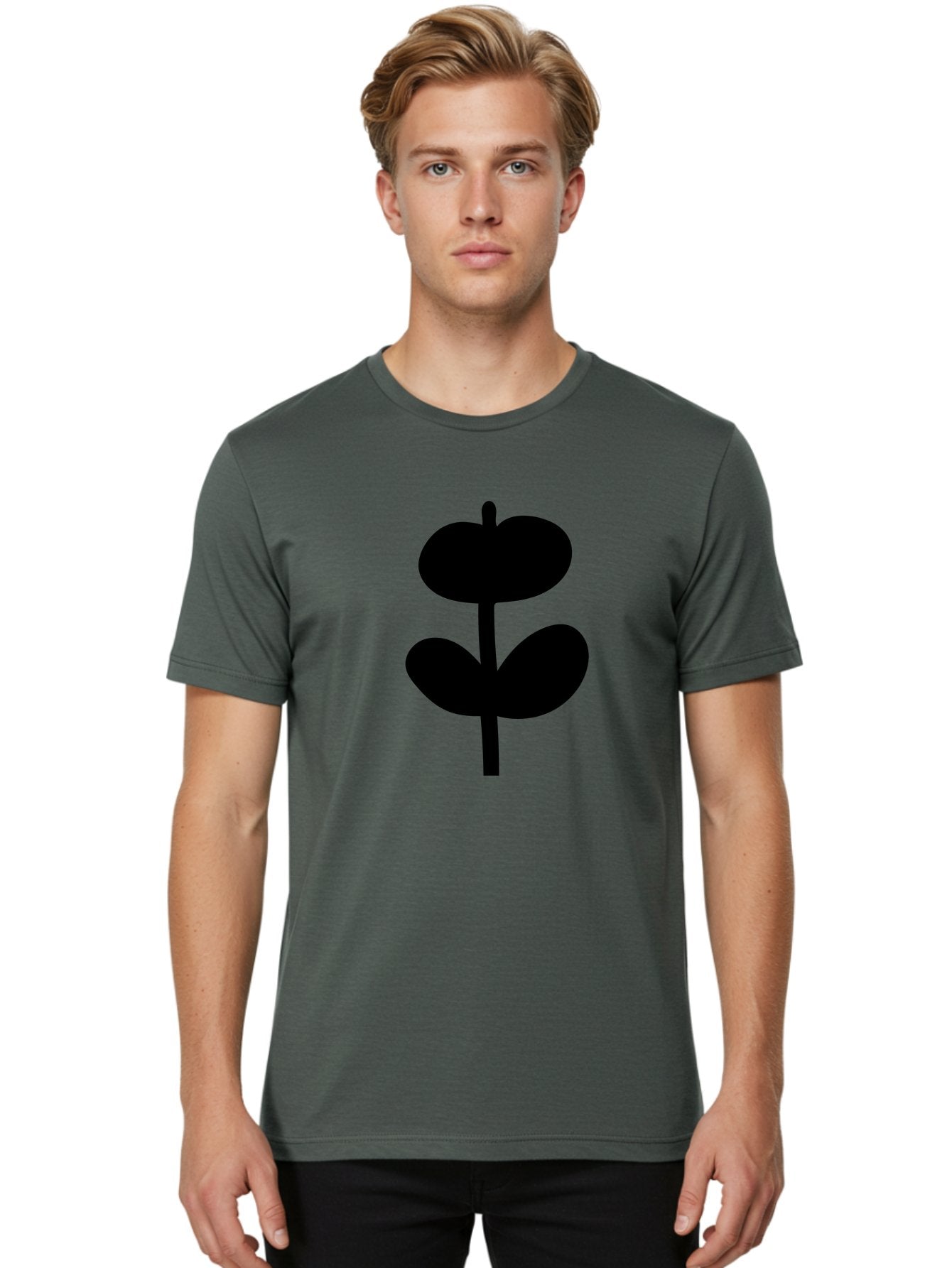 Clover-Silhouette Men'S Graphic Tee, 100% Cotton, Comfortable Casual Summer Wear, Machine Washable, Clover Icon, Shamrock Symbol, Three-Leafed Plant, Simple Design, Minimalist Illustration, Black Silhouette -  Aaa414 30