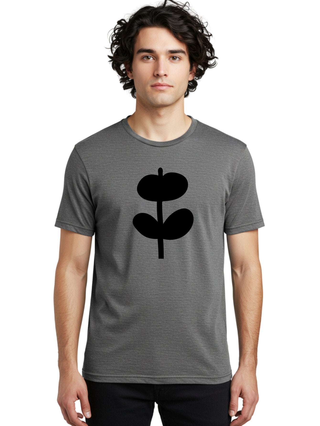 Clover-Silhouette Men'S Graphic Tee, 100% Cotton, Comfortable Casual Summer Wear, Machine Washable, Clover Icon, Shamrock Symbol, Three-Leafed Plant, Simple Design, Minimalist Illustration, Black Silhouette -  Aaa414 22