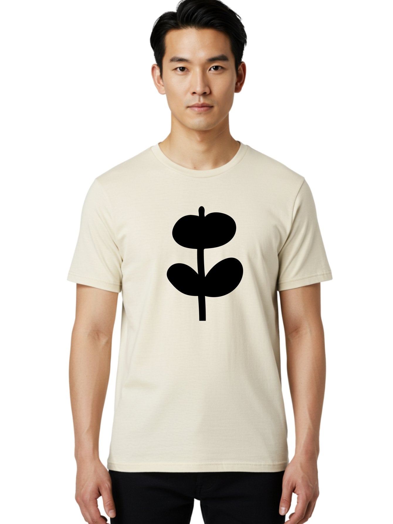 Clover-Silhouette Men'S Graphic Tee, 100% Cotton, Comfortable Casual Summer Wear, Machine Washable, Clover Icon, Shamrock Symbol, Three-Leafed Plant, Simple Design, Minimalist Illustration, Black Silhouette -  Aaa414 20