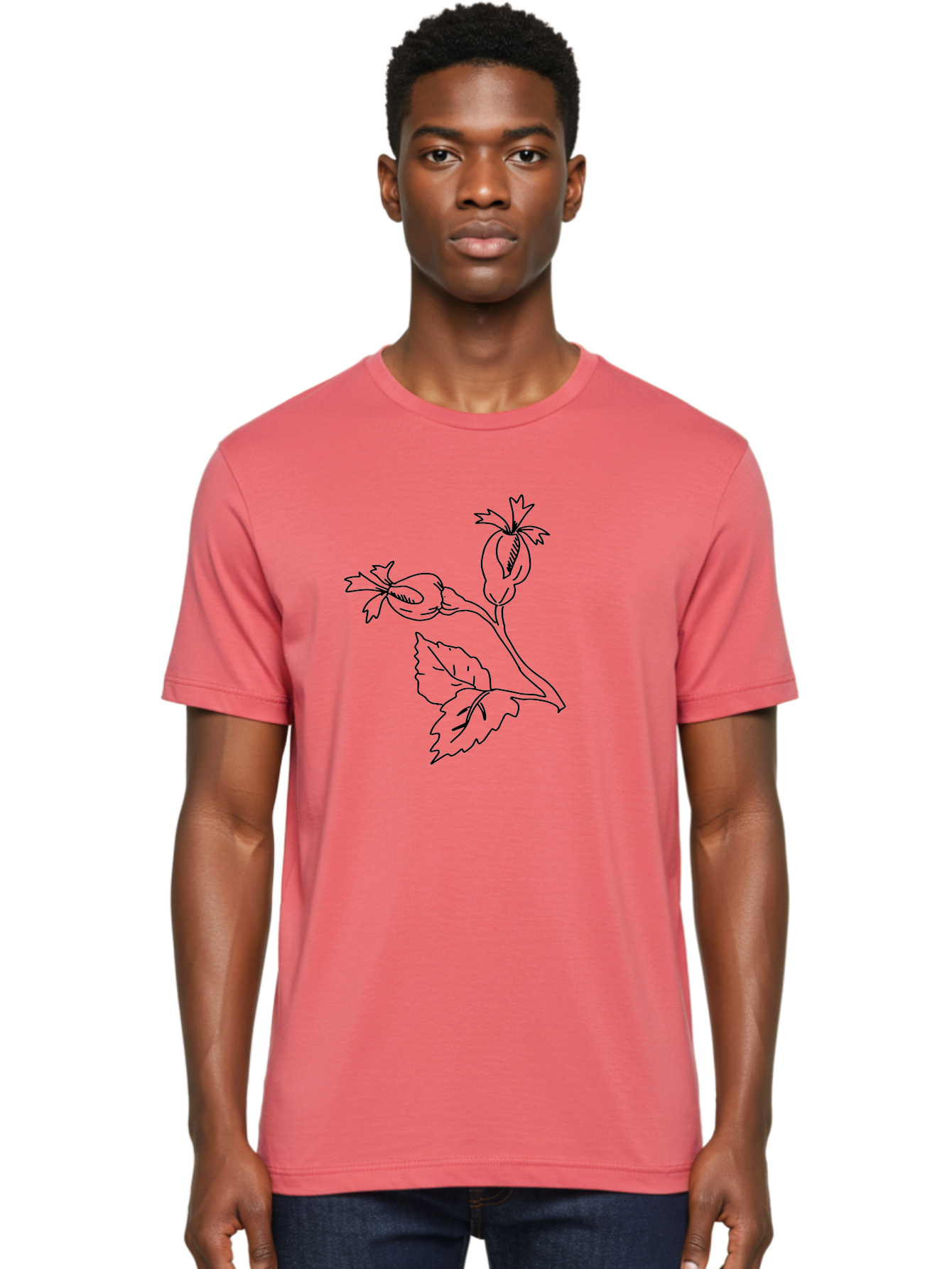 Cotton-Plant Men'S Graphic Tee, 100% Cotton, Comfortable Casual Summer Wear, Machine Washable, Cotton Plant Illustration, Cotton Buds, Simple Line Art, Minimalist Design, Botanical Drawing, Organic Shapes -  Aaa417 6