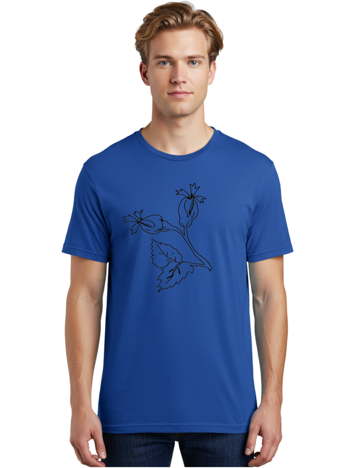 Cotton-Plant Men'S Graphic Tee, 100% Cotton, Comfortable Casual Summer Wear, Machine Washable, Cotton Plant Illustration, Cotton Buds, Simple Line Art, Minimalist Design, Botanical Drawing, Organic Shapes -  Aaa417 26