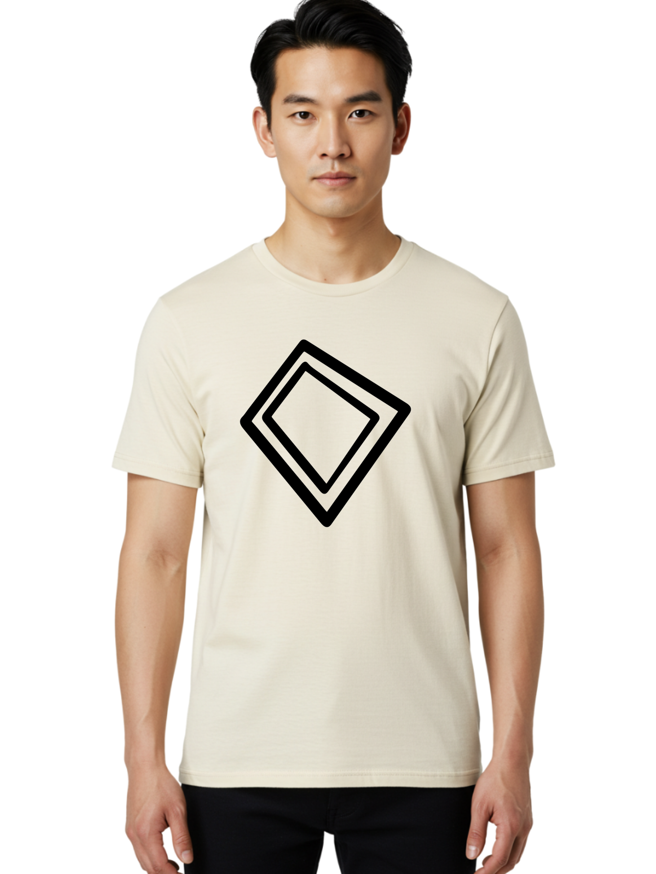 Diamond-Shape Men'S Graphic Tee, 100% Cotton, Comfortable Casual Summer Wear, Machine Washable, Black Diamonds, Nested Shapes, Geometric Pattern, Abstract Design, Modern Art, Minimalist Style -  Aaa422 18