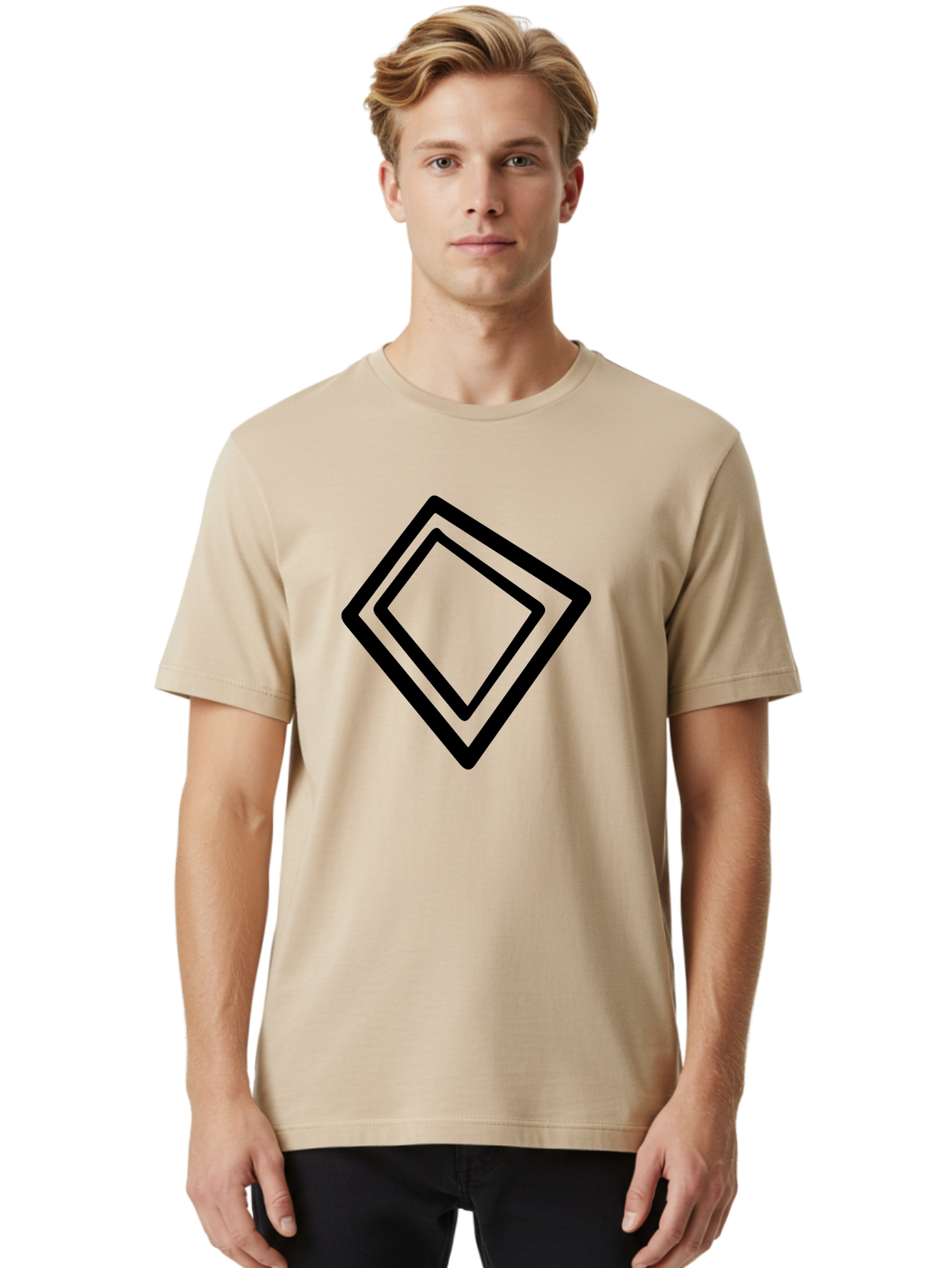 Diamond-Shape Men'S Graphic Tee, 100% Cotton, Comfortable Casual Summer Wear, Machine Washable, Black Diamonds, Nested Shapes, Geometric Pattern, Abstract Design, Modern Art, Minimalist Style -  Aaa422 28