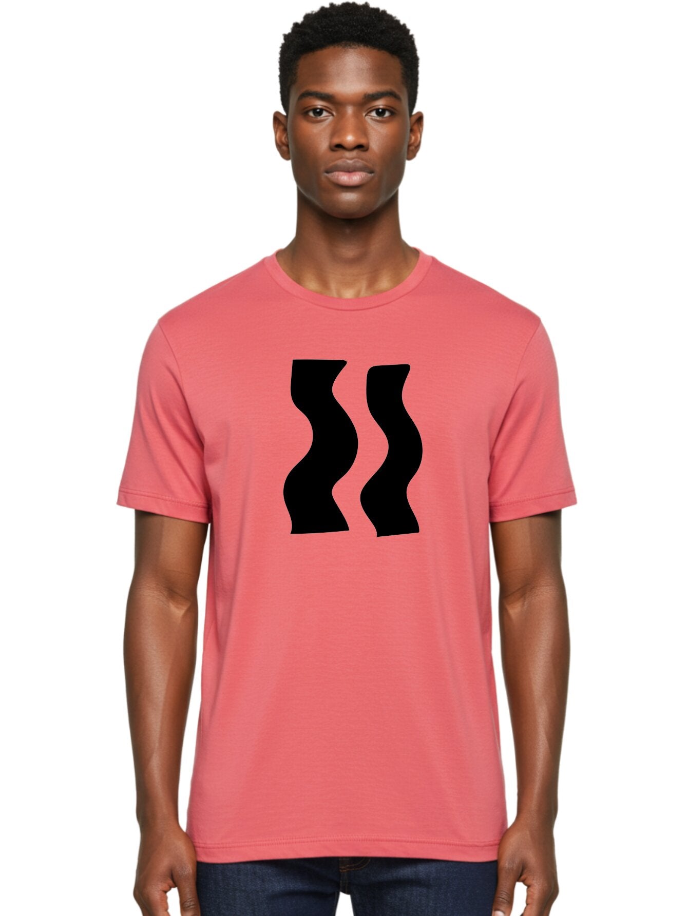 Double-S Men'S Graphic Tee, 100% Cotton, Comfortable Casual Summer Wear, Machine Washable, Wavy Silhouettes, Black Shapes, Abstract Design, Modern Art, Sleek Pattern, Contemporary Style, Graphic Illustration -  Aaa424 16